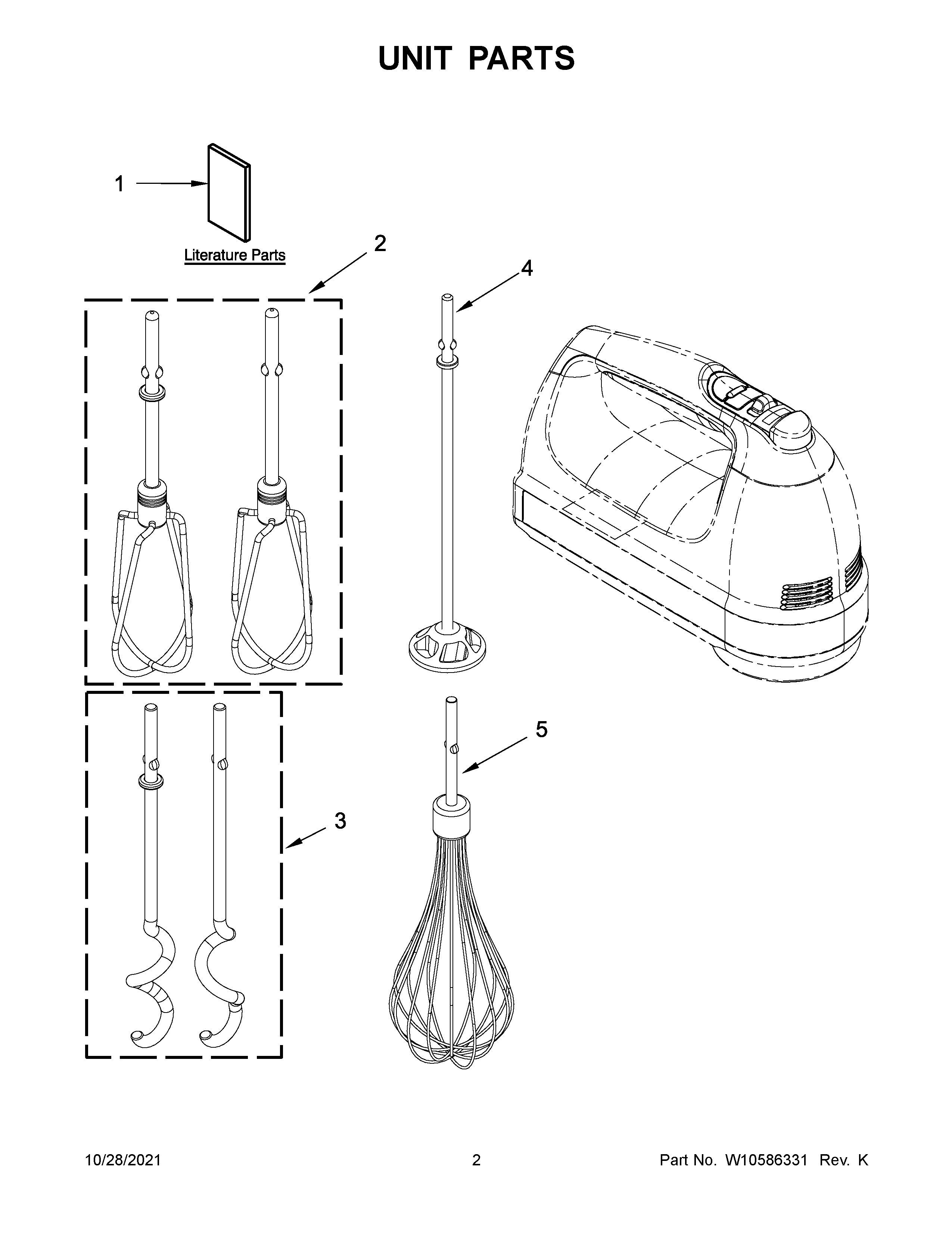 KitchenAid 5KHM9212BPT0 unit parts diagram