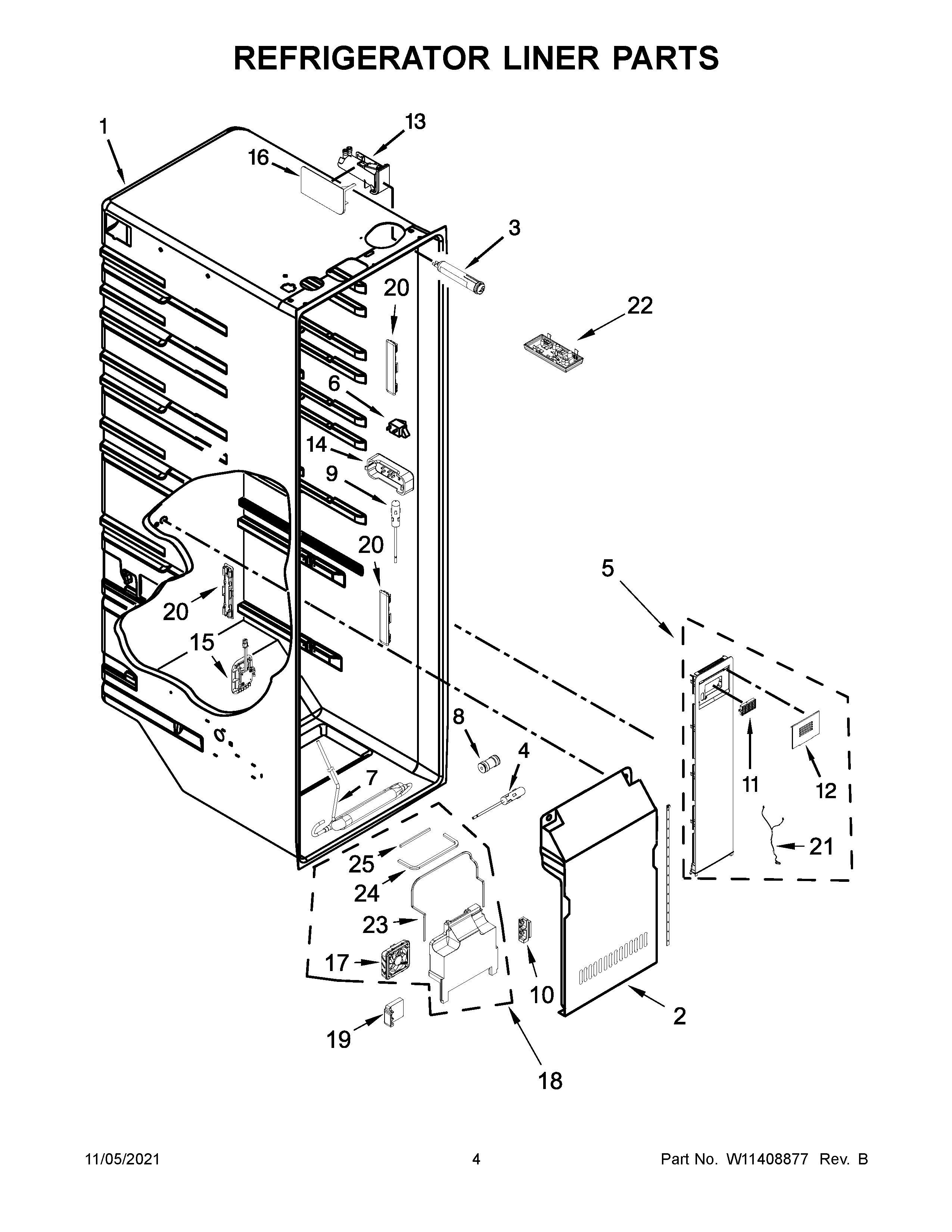 KitchenAid KRSF705HPS00 refrigerator liner parts diagram