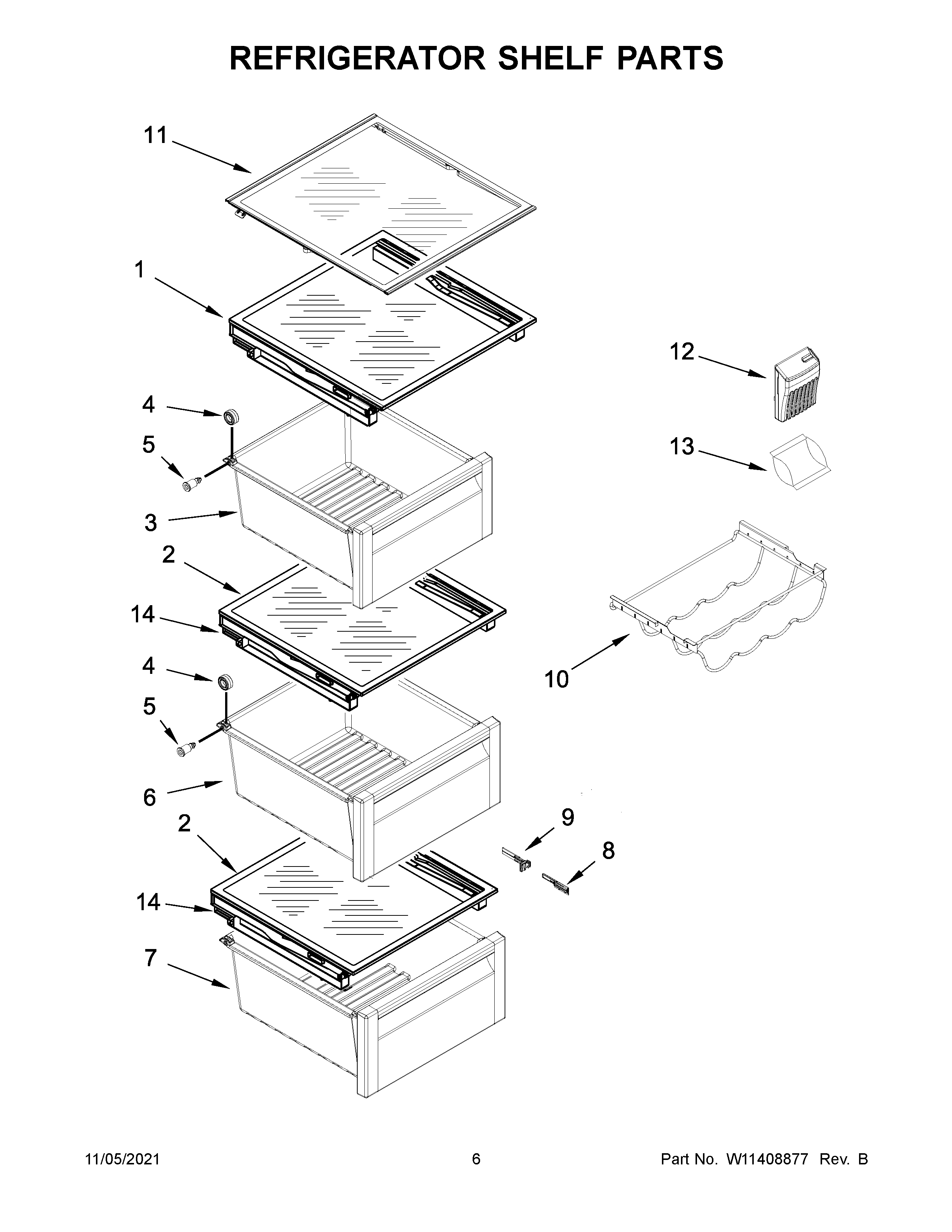 KitchenAid KRSF705HPS00 refrigerator shelf parts diagram