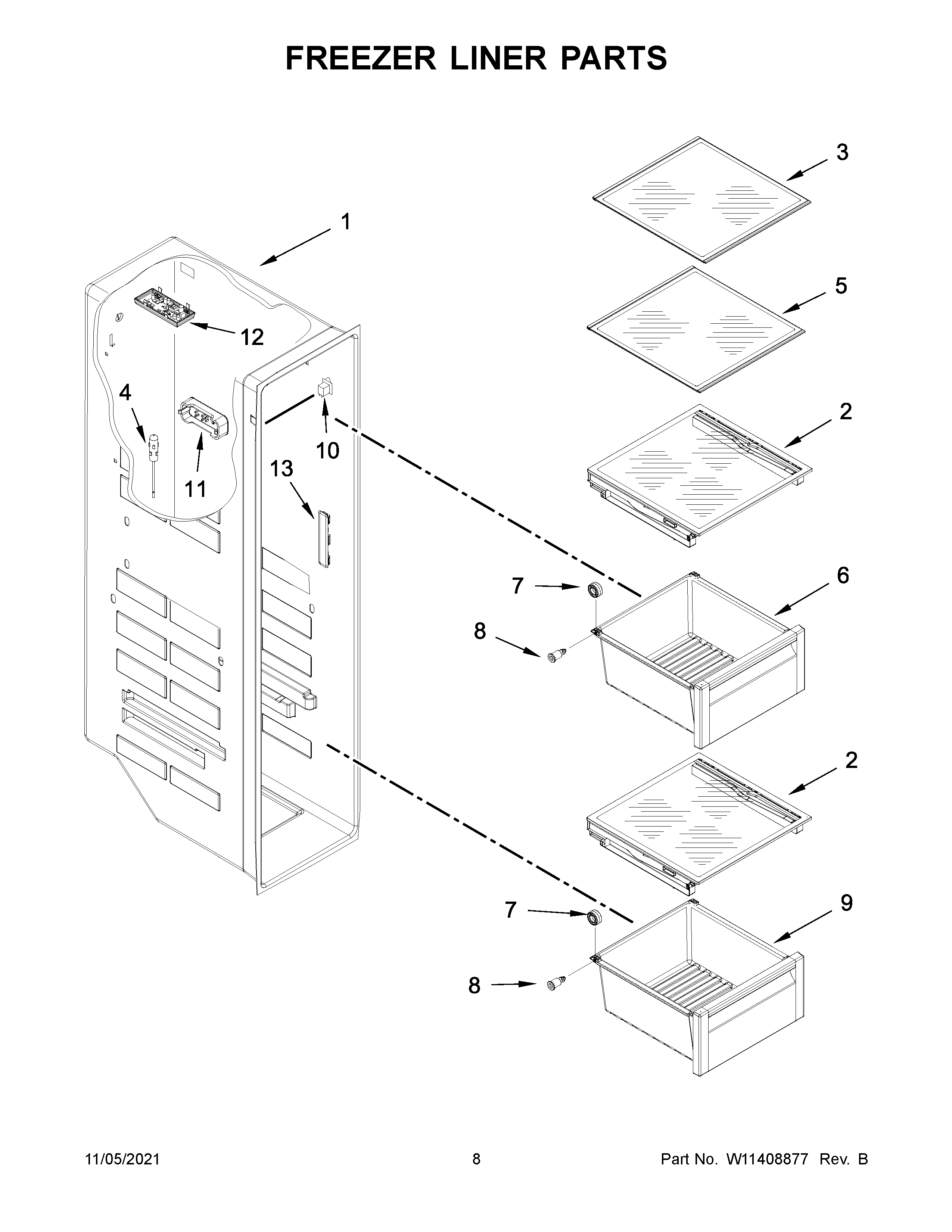 KitchenAid KRSF705HPS00 freezer liner parts diagram