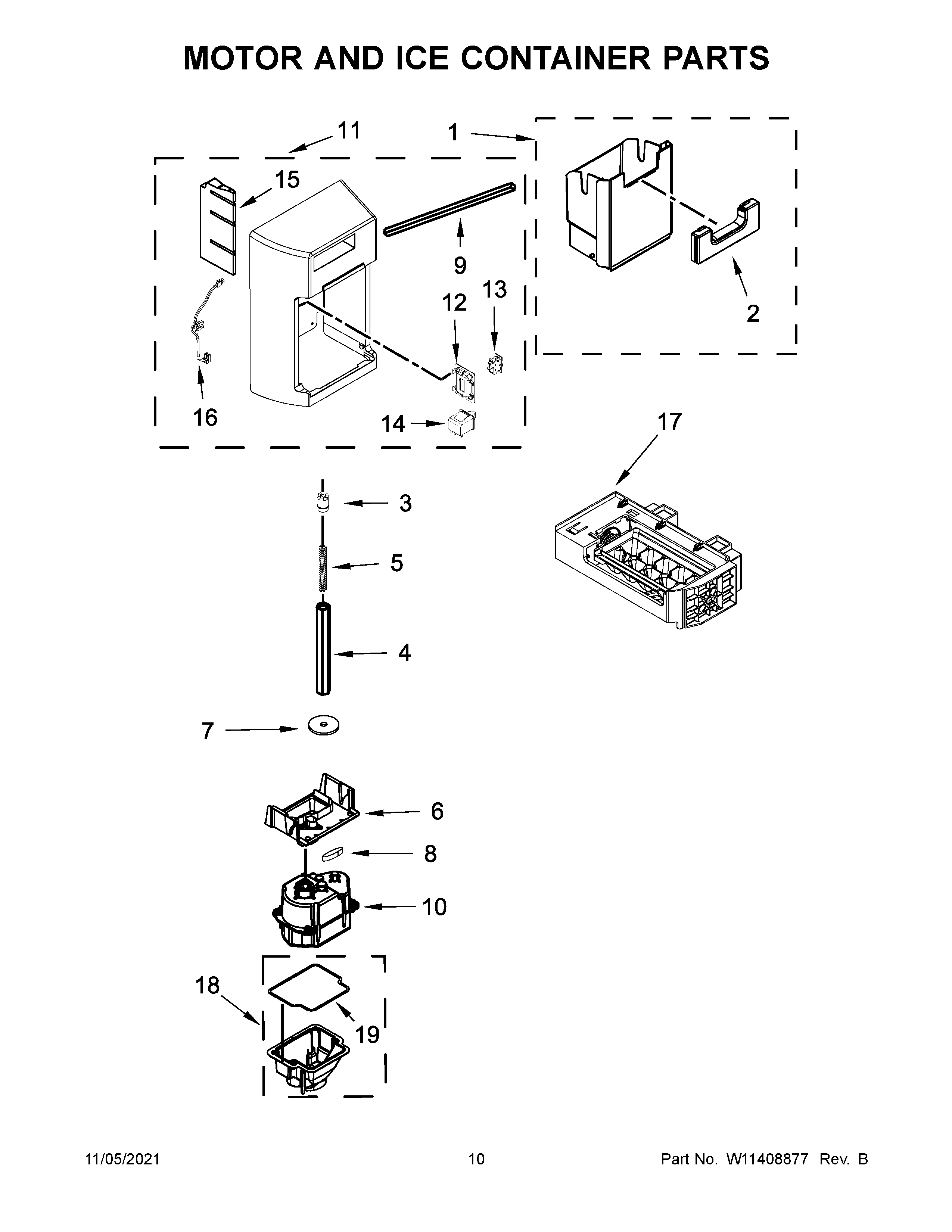KitchenAid KRSF705HPS00 motor and ice container parts diagram