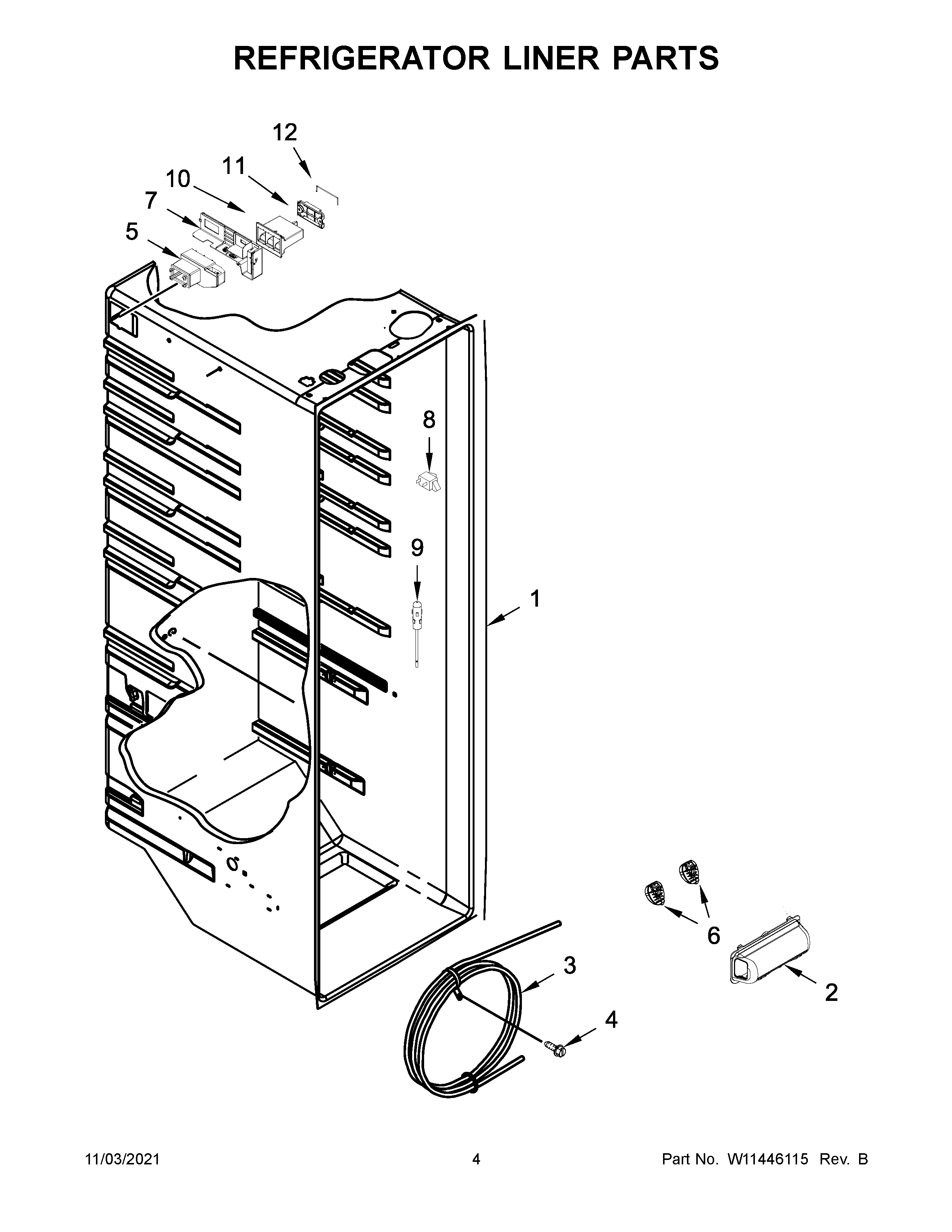 Whirlpool WRS311SDHM04 refrigerator liner parts diagram