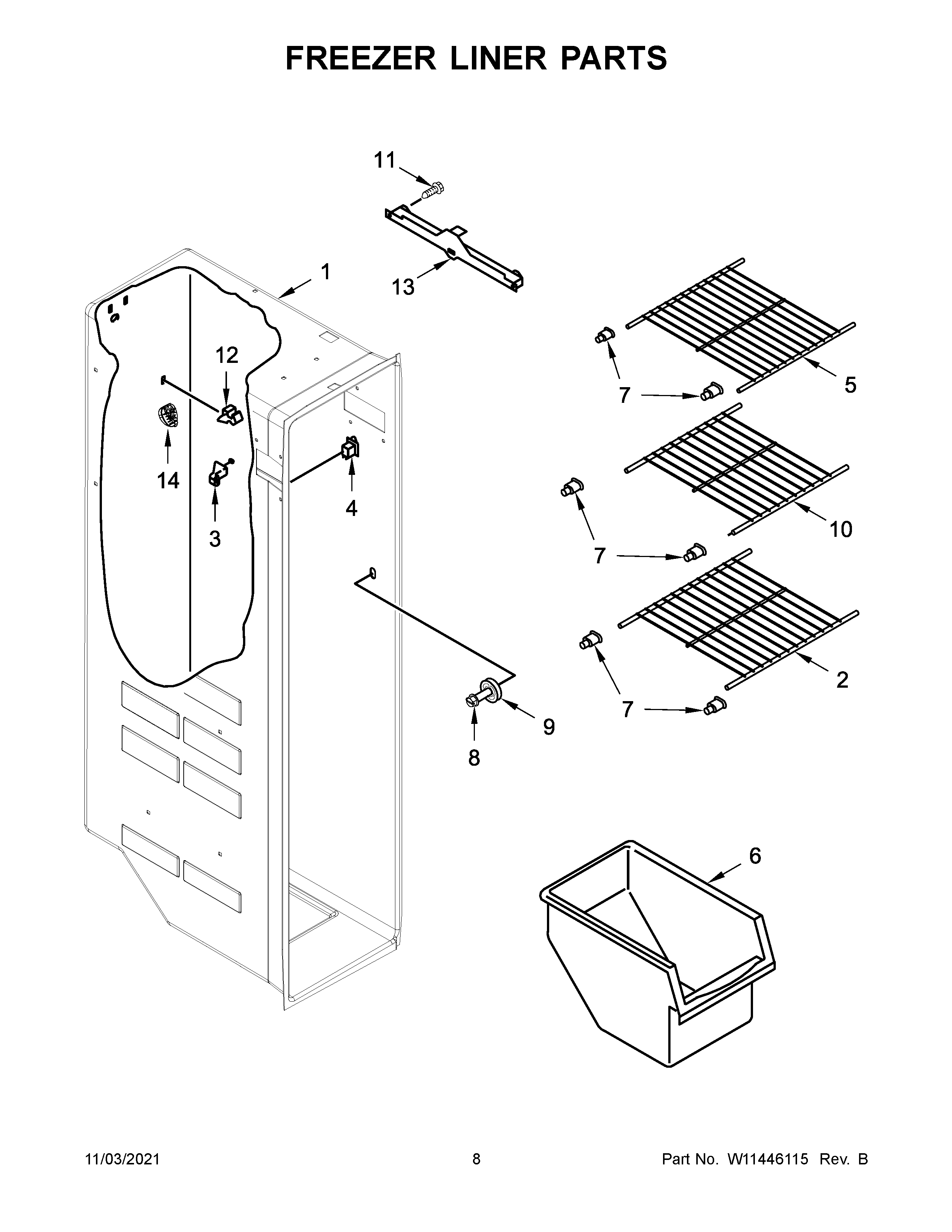 Whirlpool WRS311SDHM04 freezer liner parts diagram
