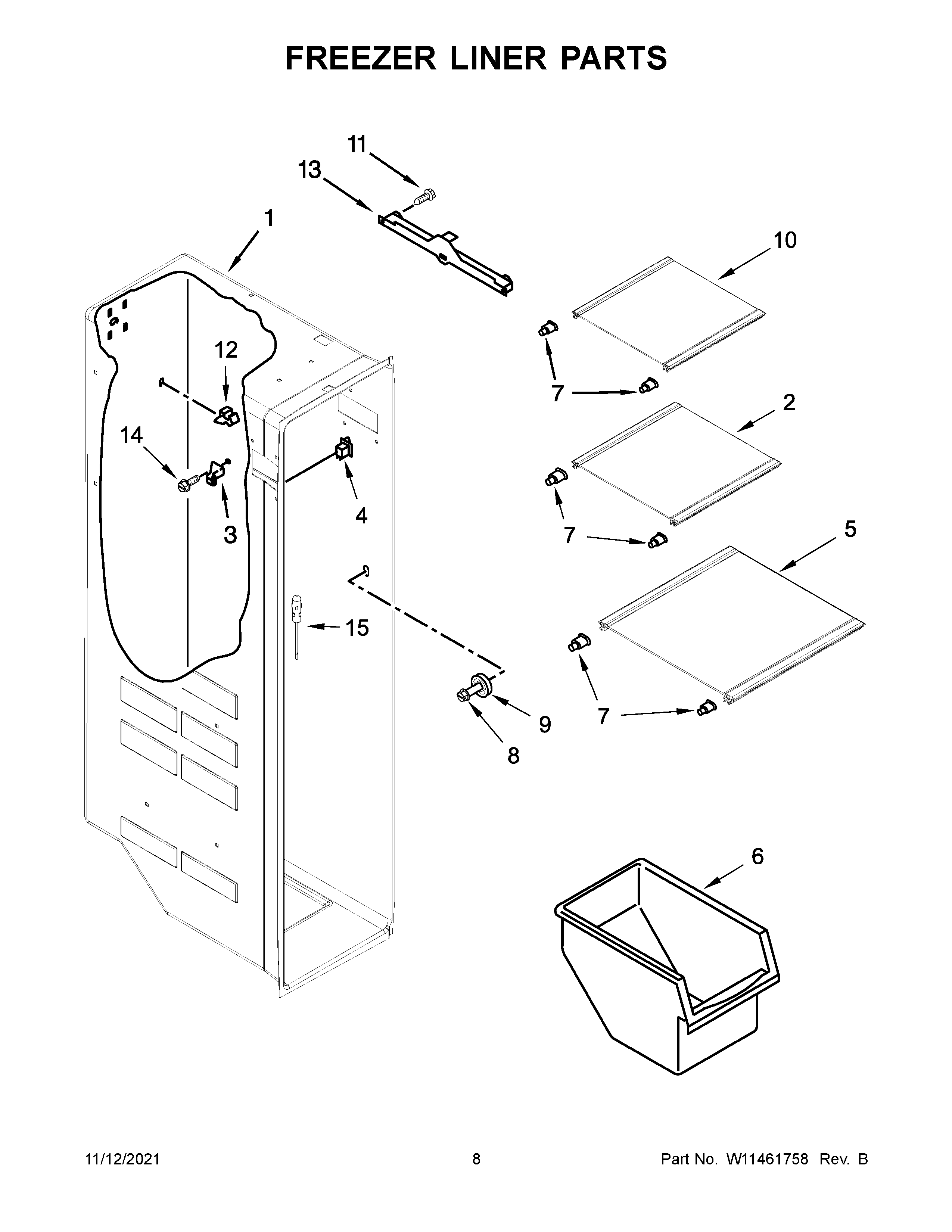 Whirlpool WRS325SDHZ05 freezer liner parts diagram