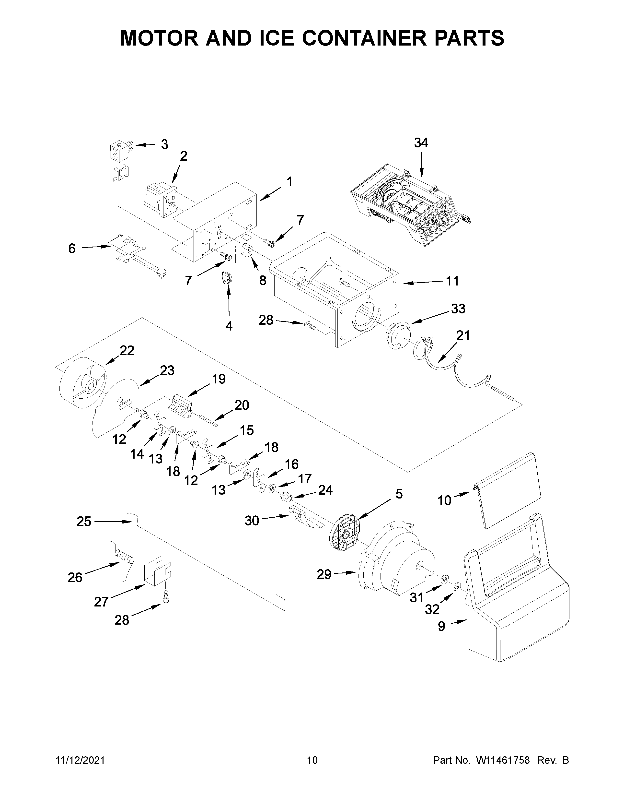 Whirlpool WRS325SDHZ05 motor and ice container parts diagram