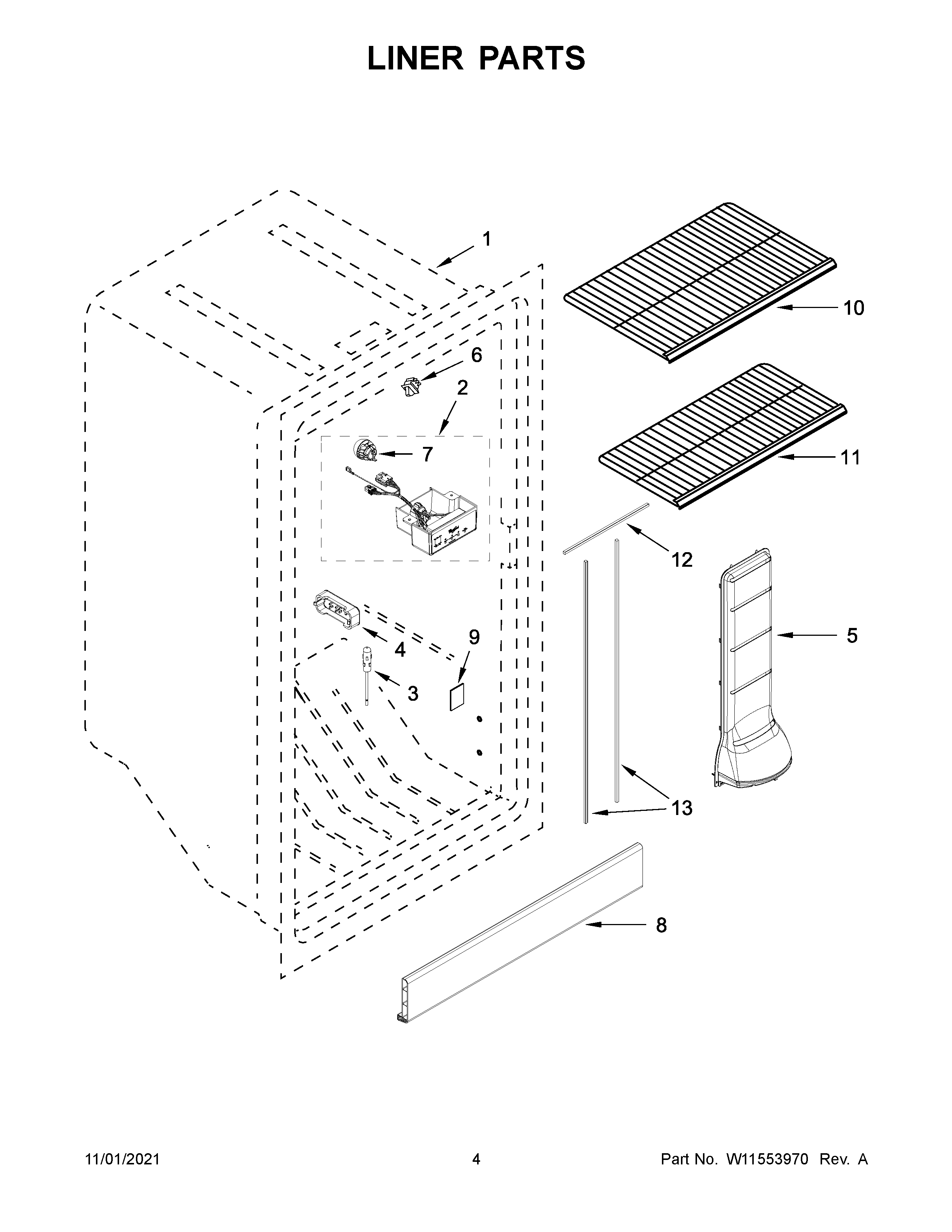 Whirlpool WZF57R16FW07 liner parts diagram