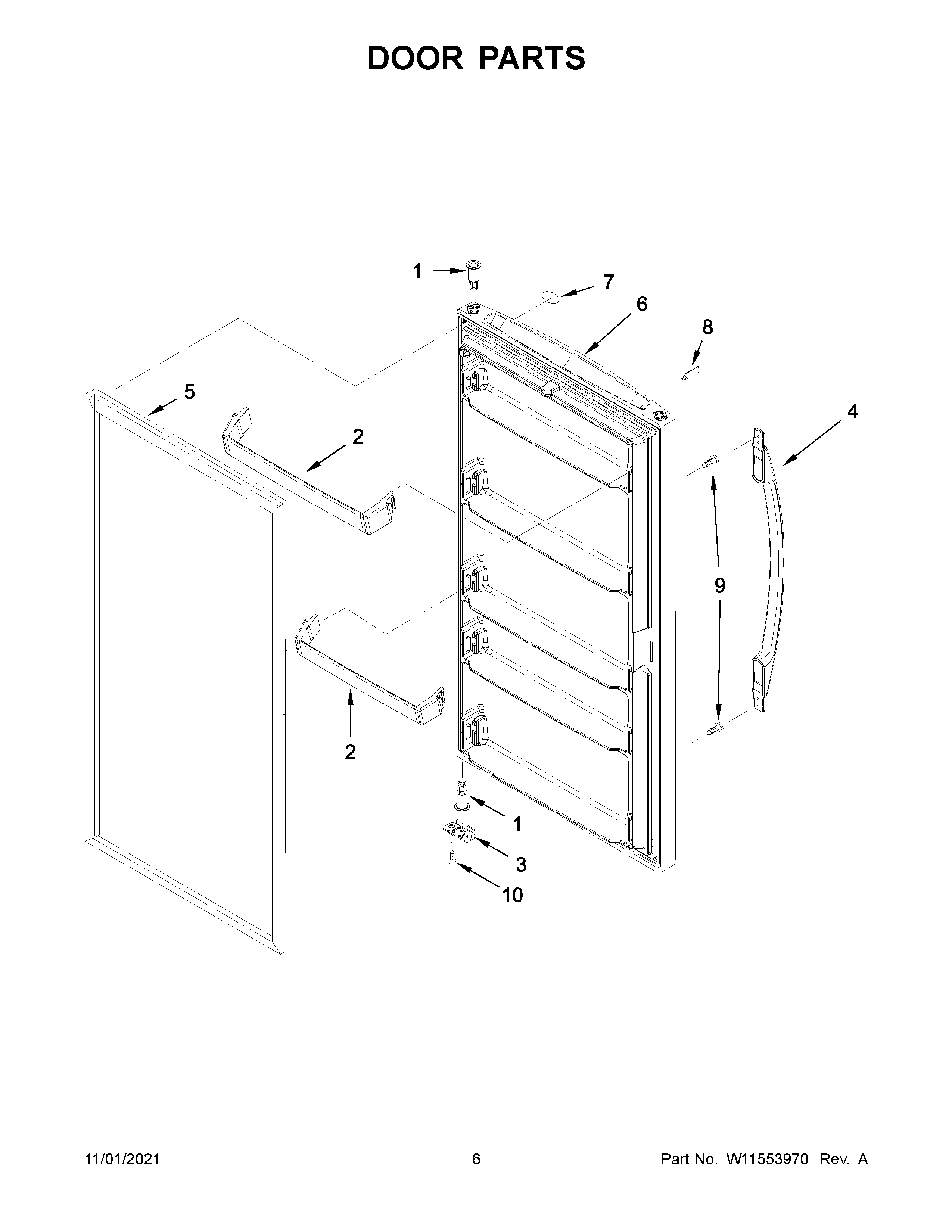 Whirlpool WZF57R16FW07 door parts diagram