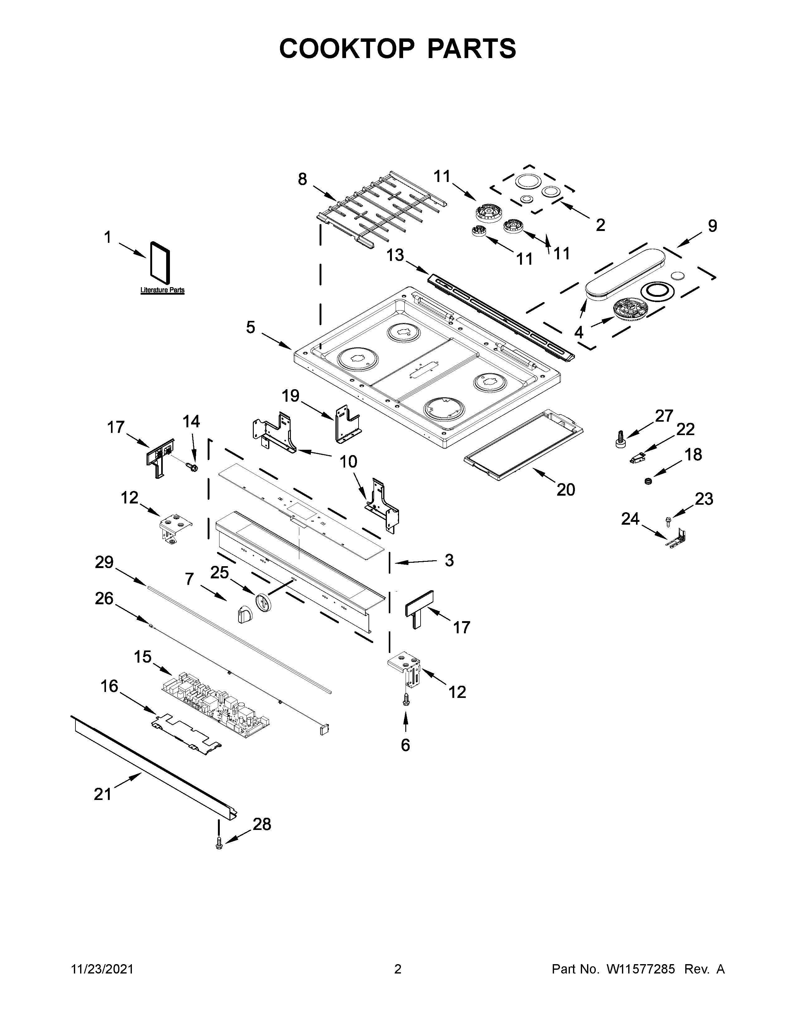 Whirlpool WEG750H0HB2 cooktop parts diagram