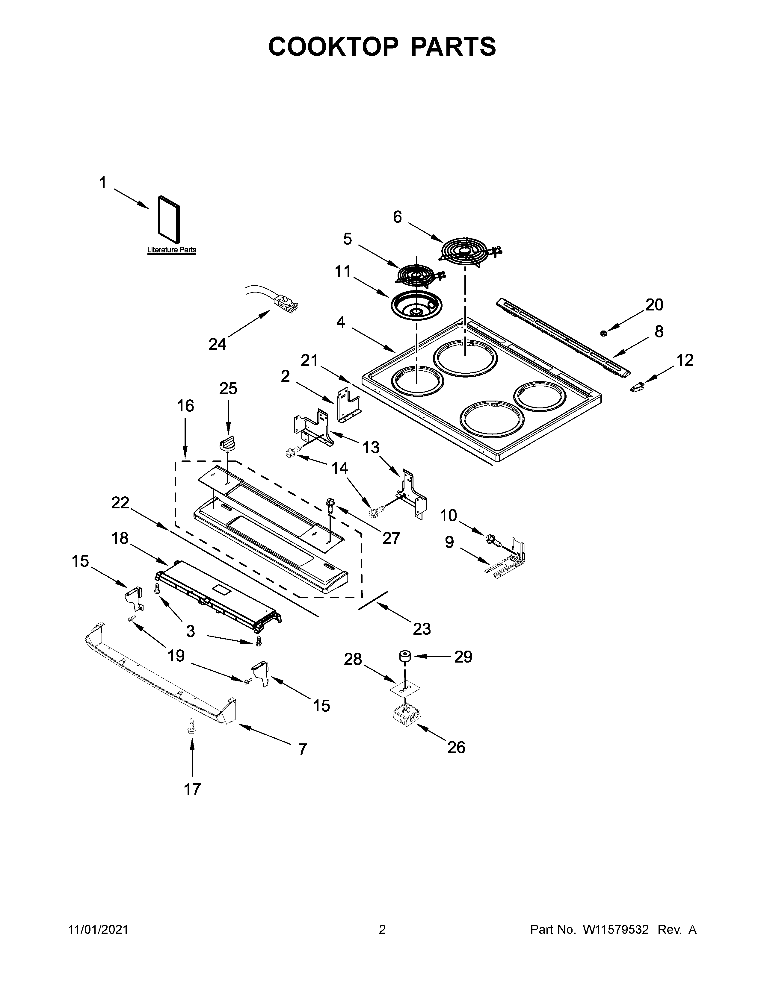 Whirlpool WEC310S0LB1 cooktop parts diagram