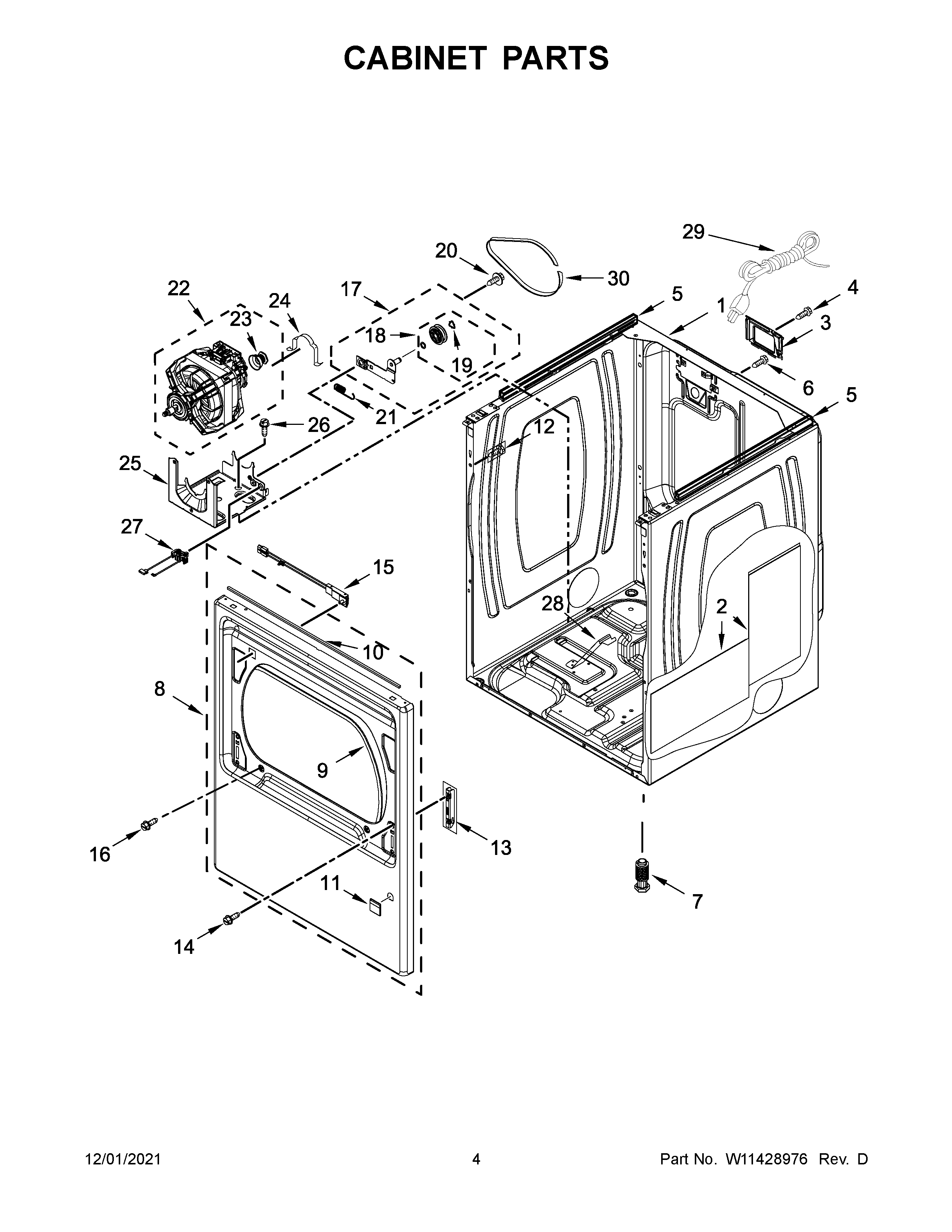 Whirlpool WGD6120HW0 cabinet parts diagram