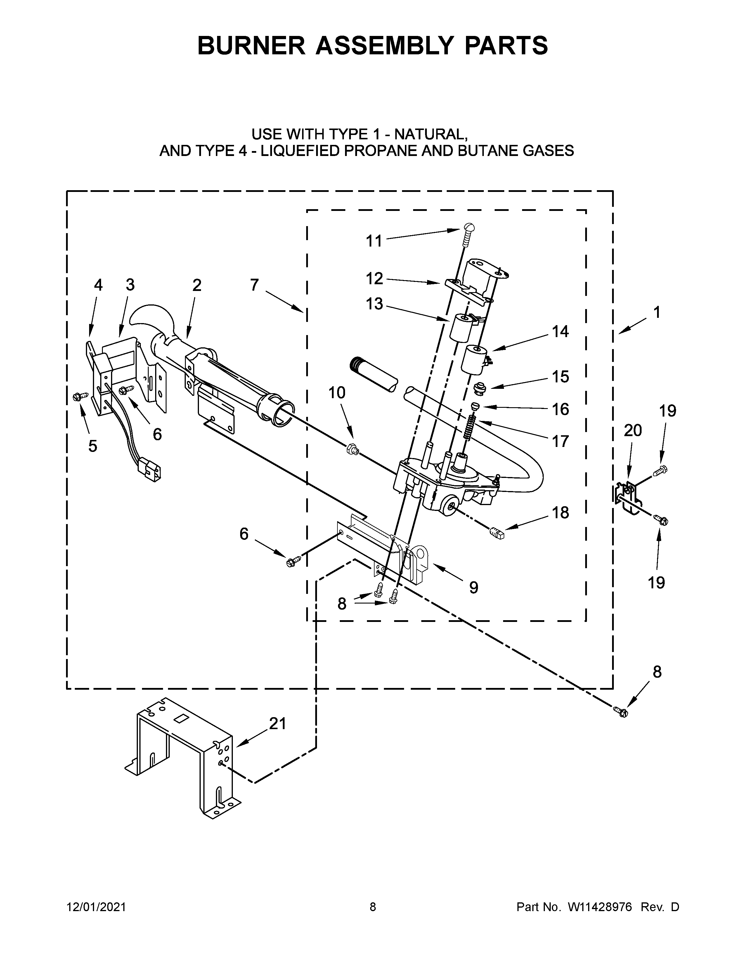 Whirlpool WGD6120HW0 burner assembly parts diagram