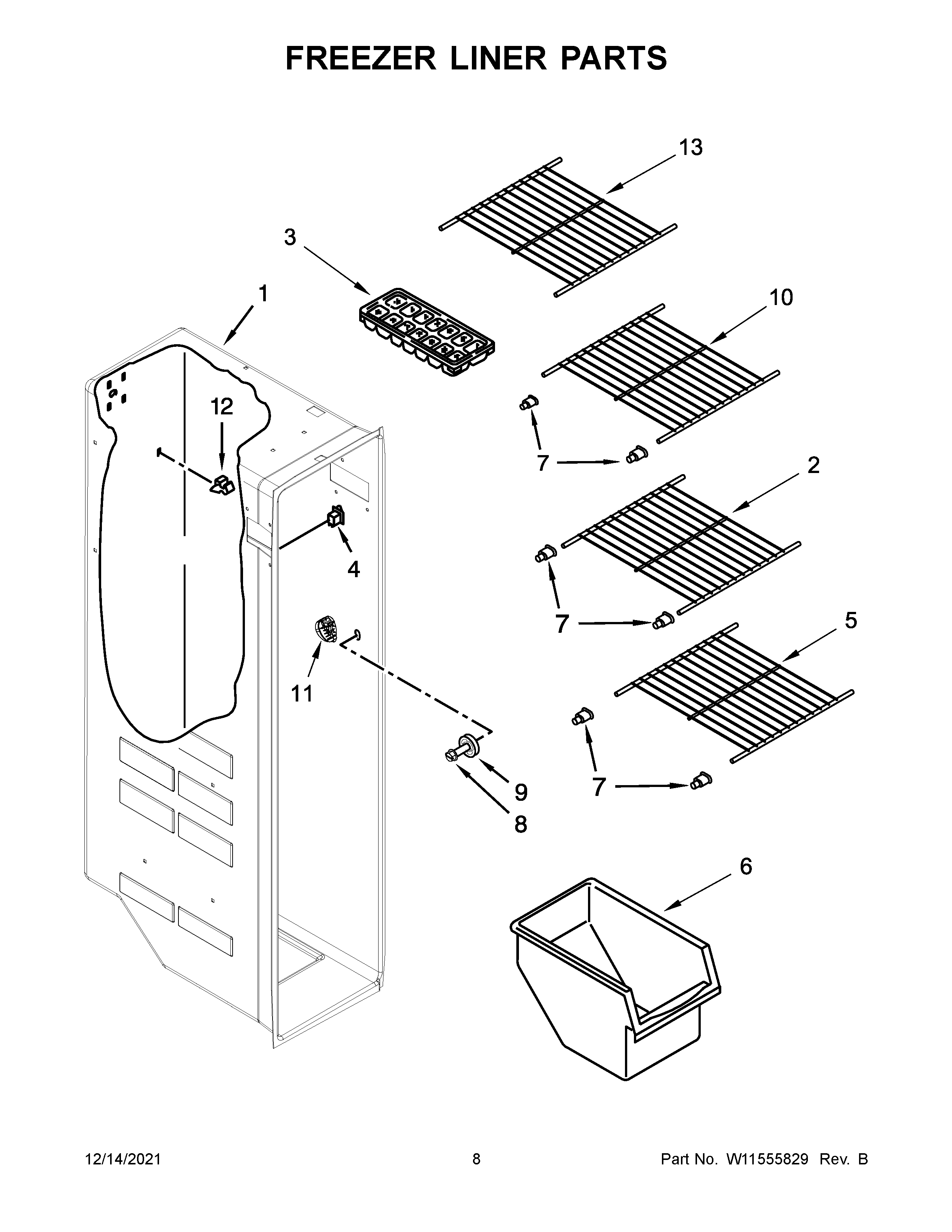 Whirlpool WRS315SNHB06 freezer liner parts diagram