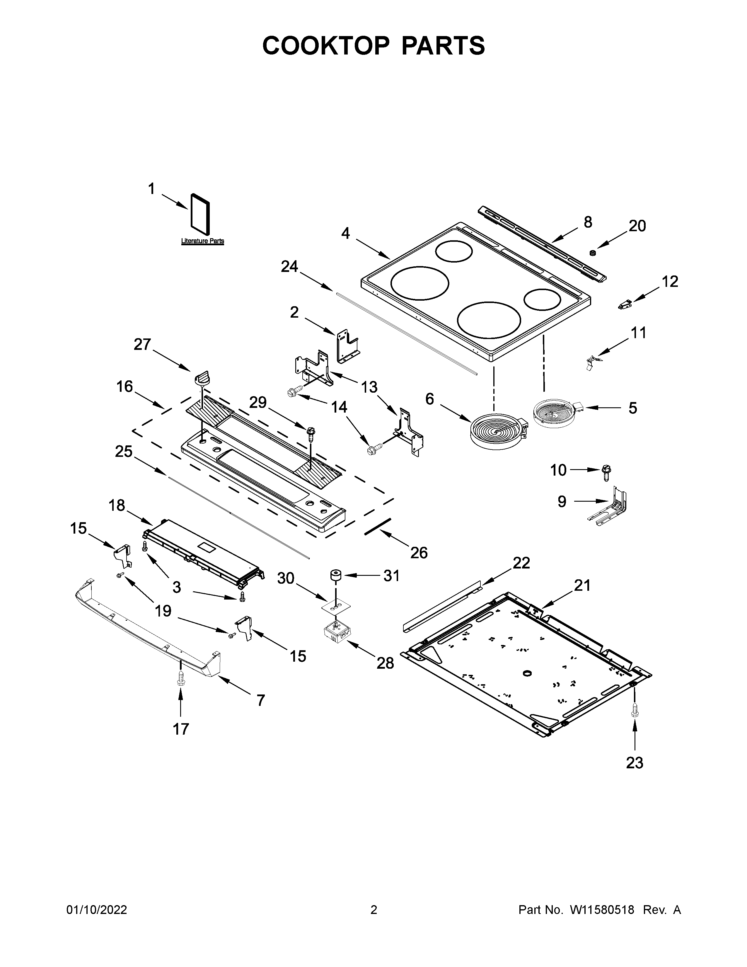 Whirlpool WEE515SALW1 cooktop parts diagram