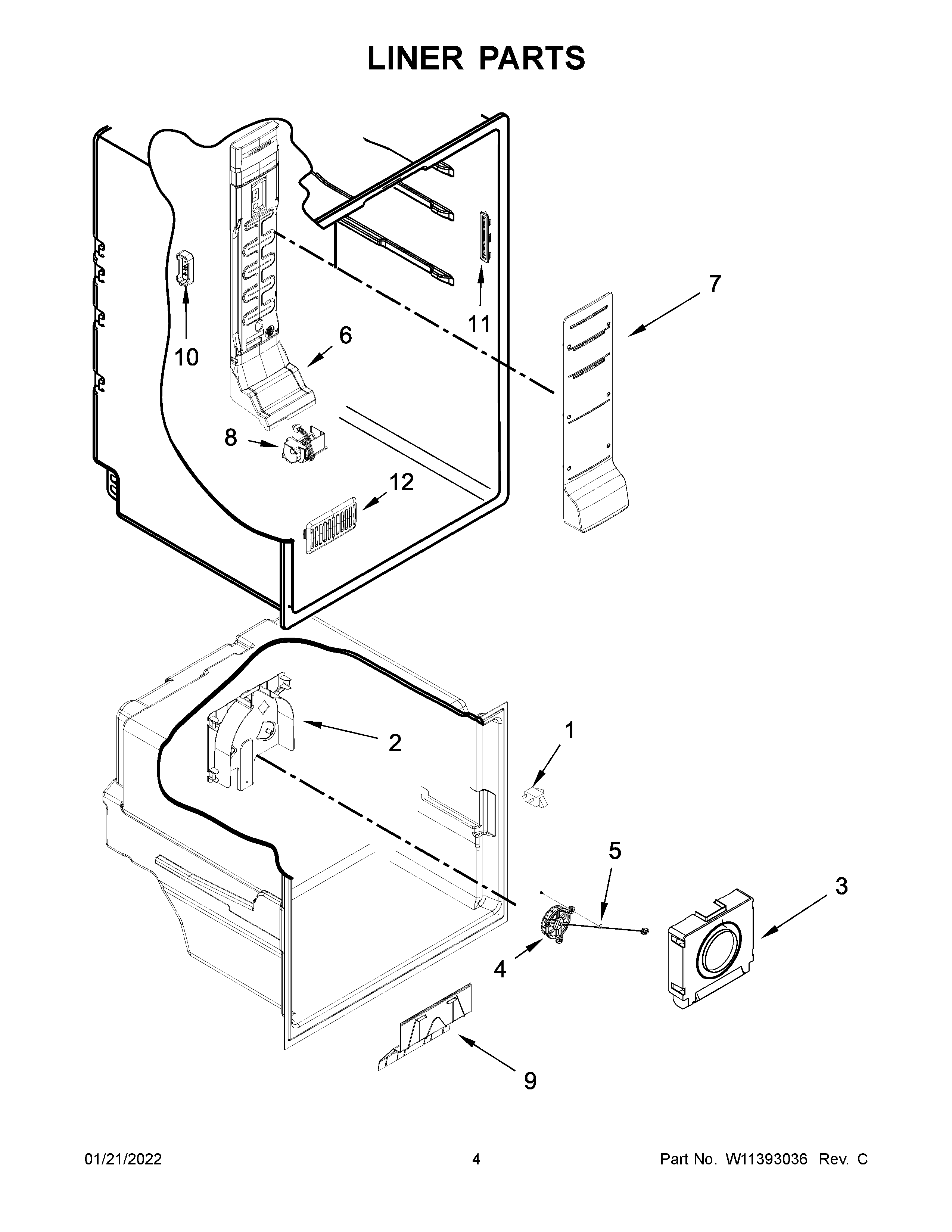 Whirlpool WRB533CZJW00 liner parts diagram