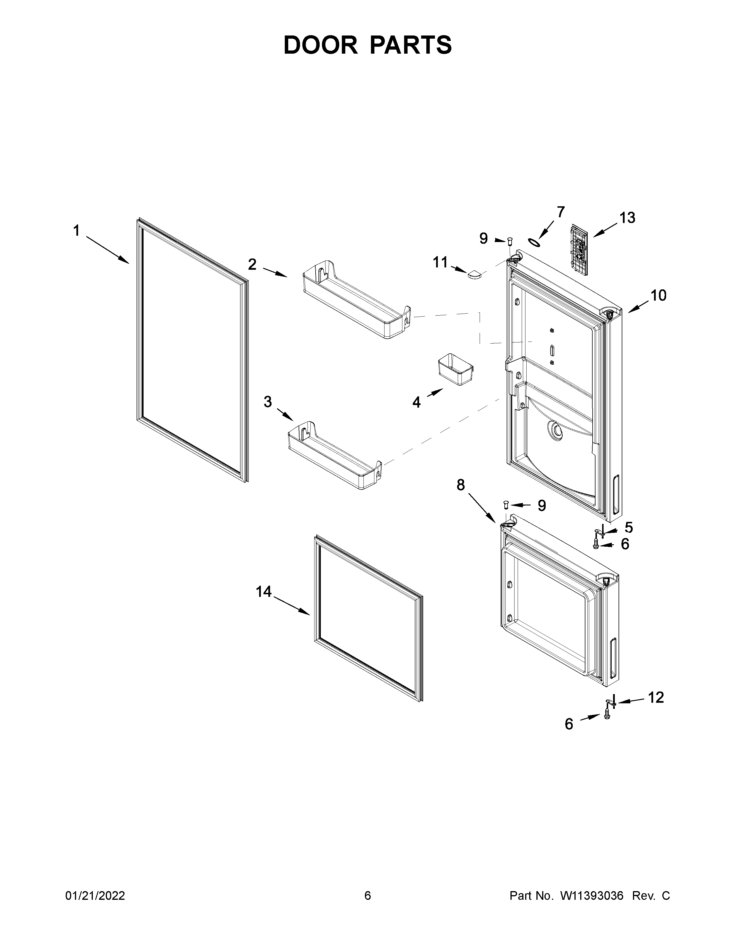 Whirlpool WRB533CZJW00 door parts diagram