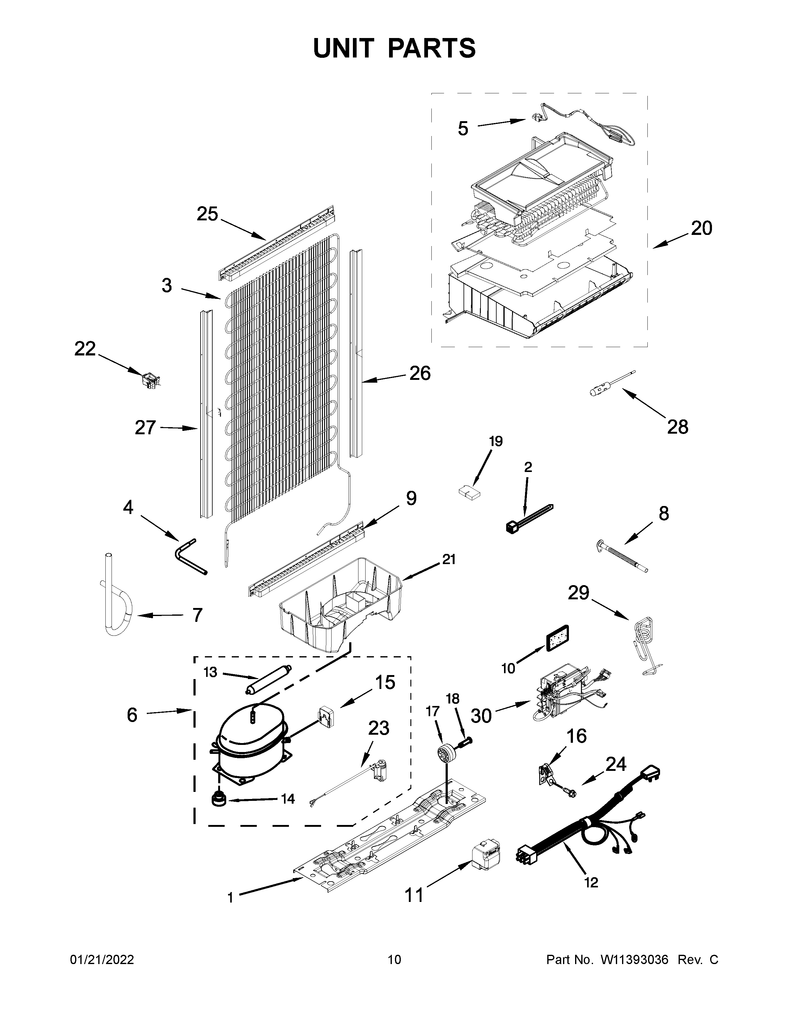 Whirlpool WRB533CZJW00 unit parts diagram