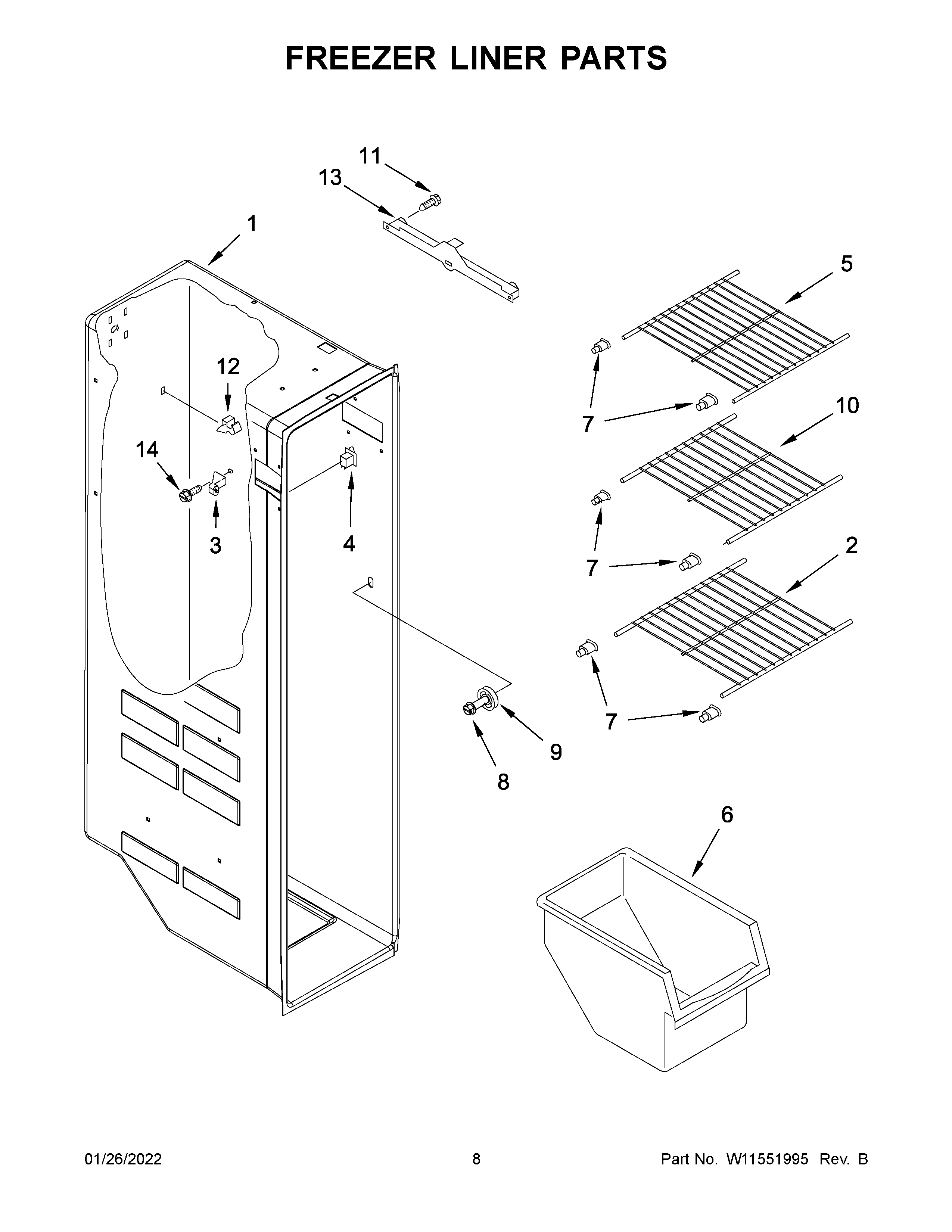 Amana ASI2175GRW07 freezer liner parts diagram