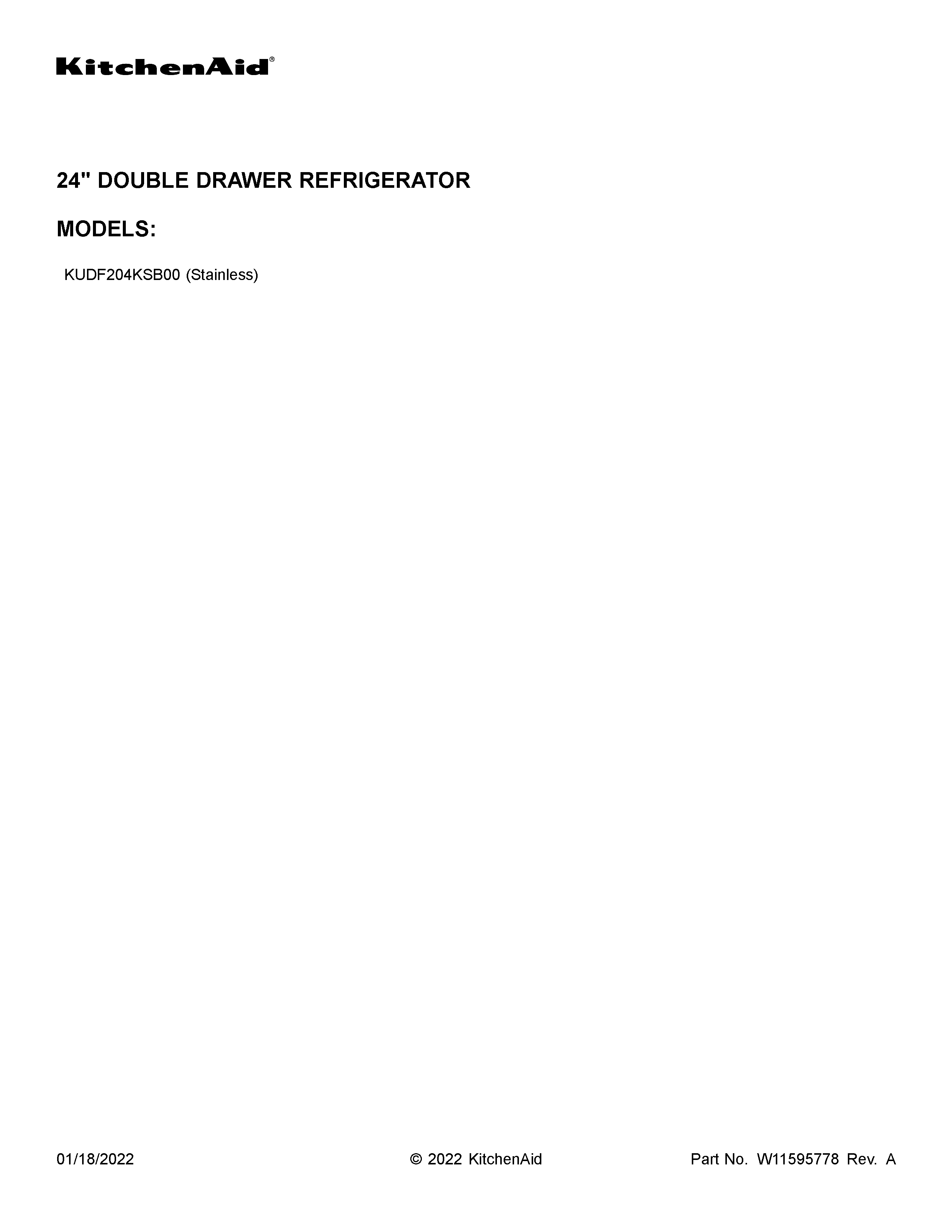 KitchenAid KUDF204KSB00 cover sheet diagram