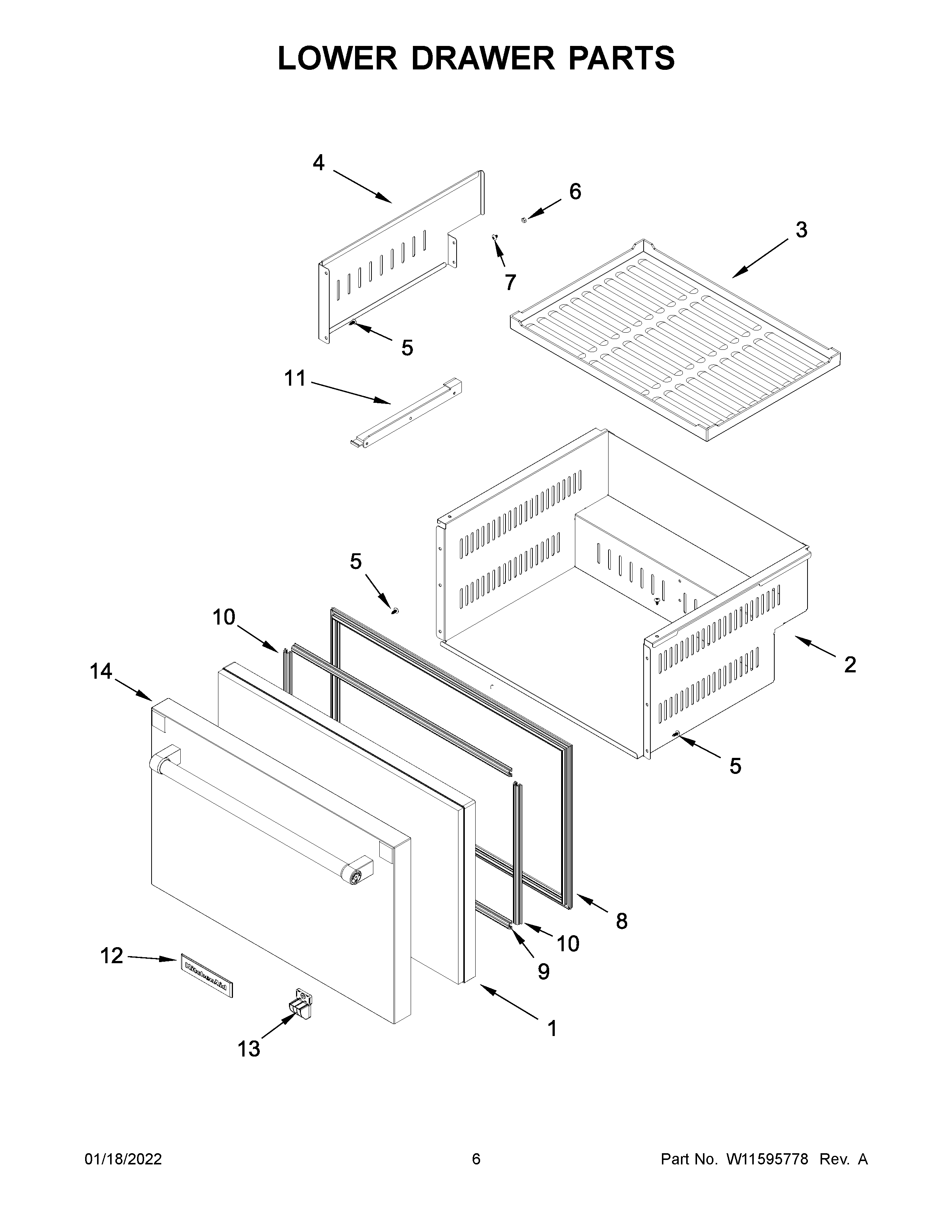 KitchenAid KUDF204KSB00 lower drawer parts diagram