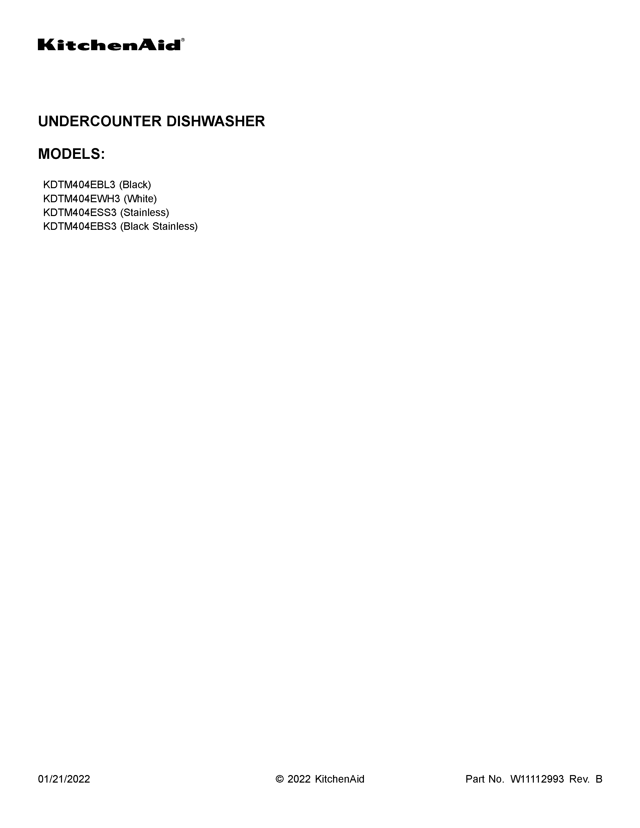 KitchenAid KDTM404EBS3 cover sheet diagram