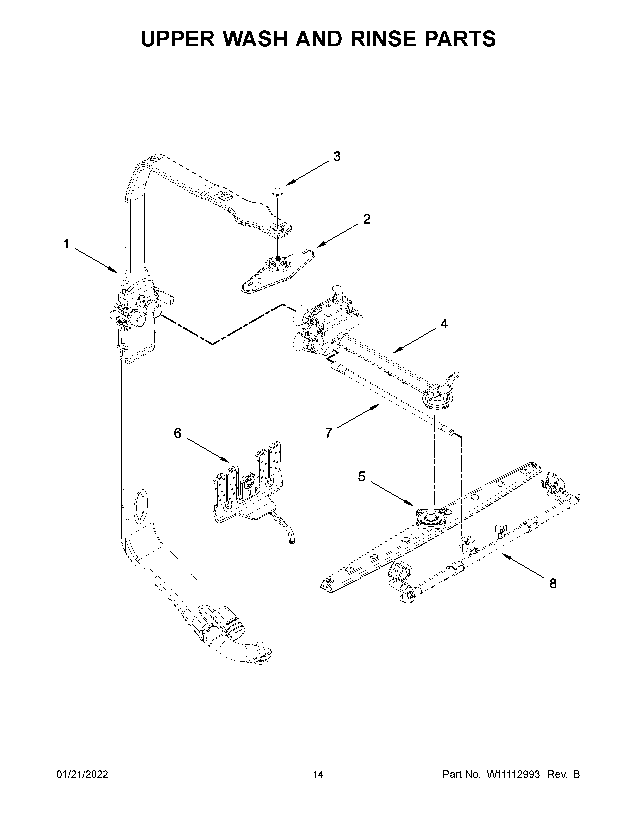 KitchenAid KDTM404EBS3 upper wash and rinse parts diagram