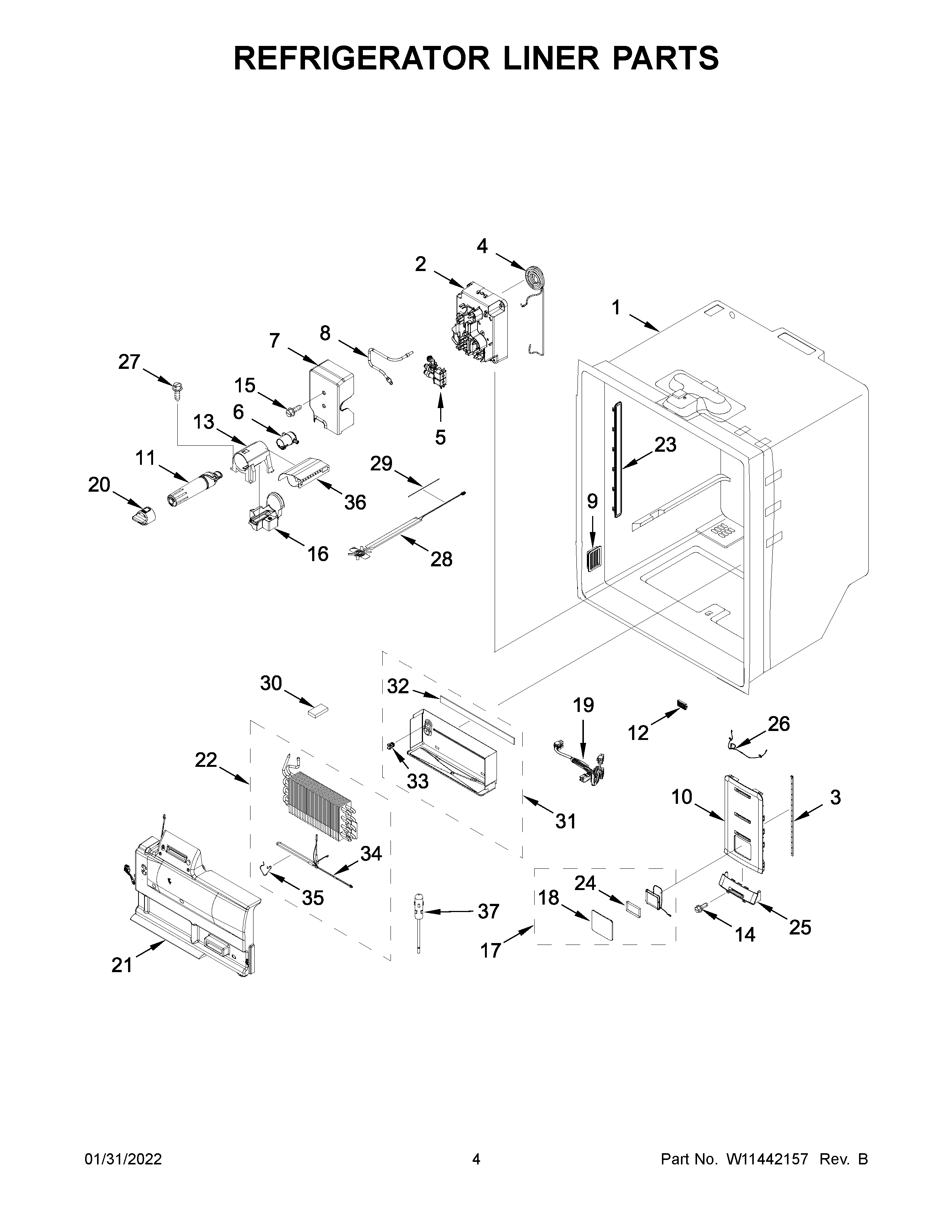 KitchenAid KRFC704FBS03 refrigerator liner parts diagram