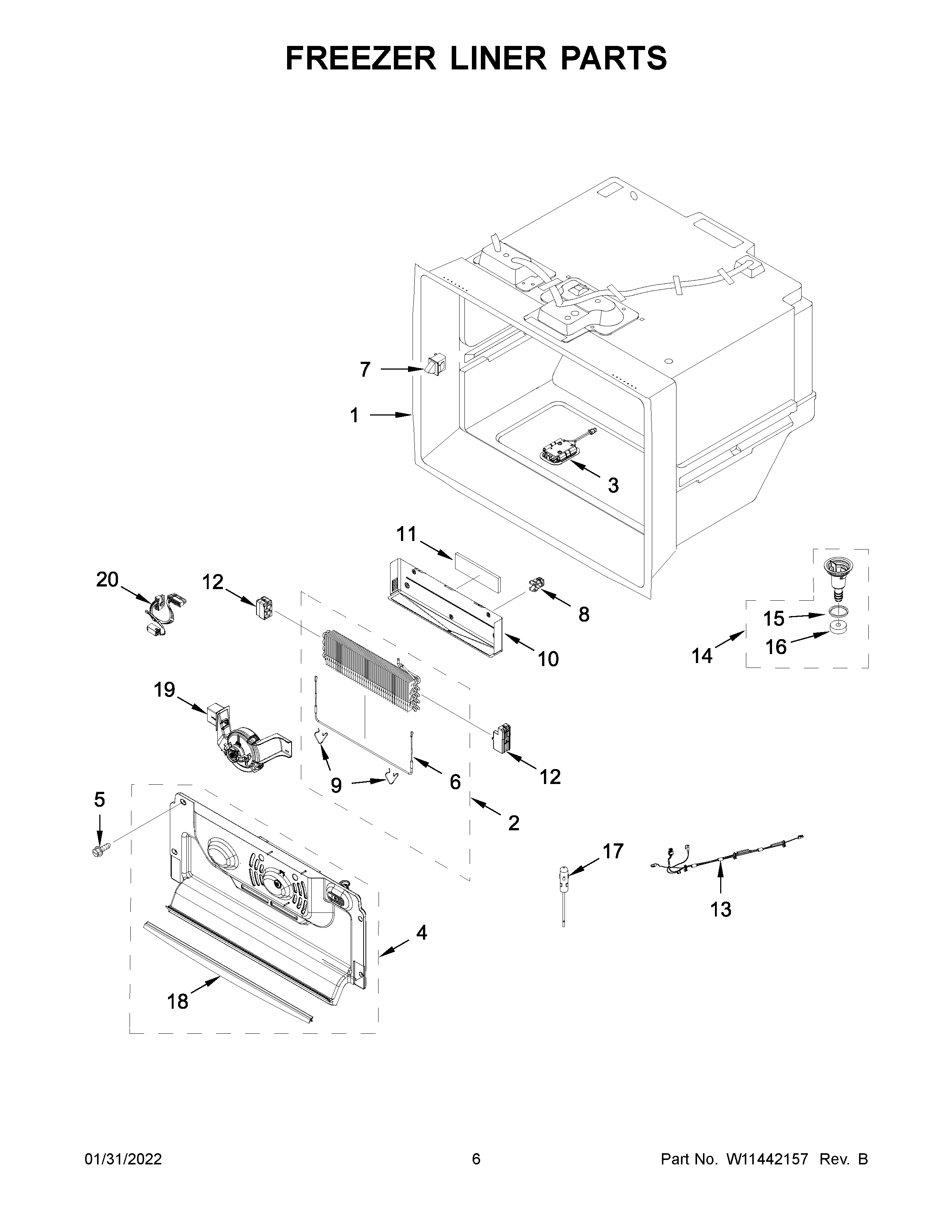KitchenAid KRFC704FBS03 freezer liner parts diagram