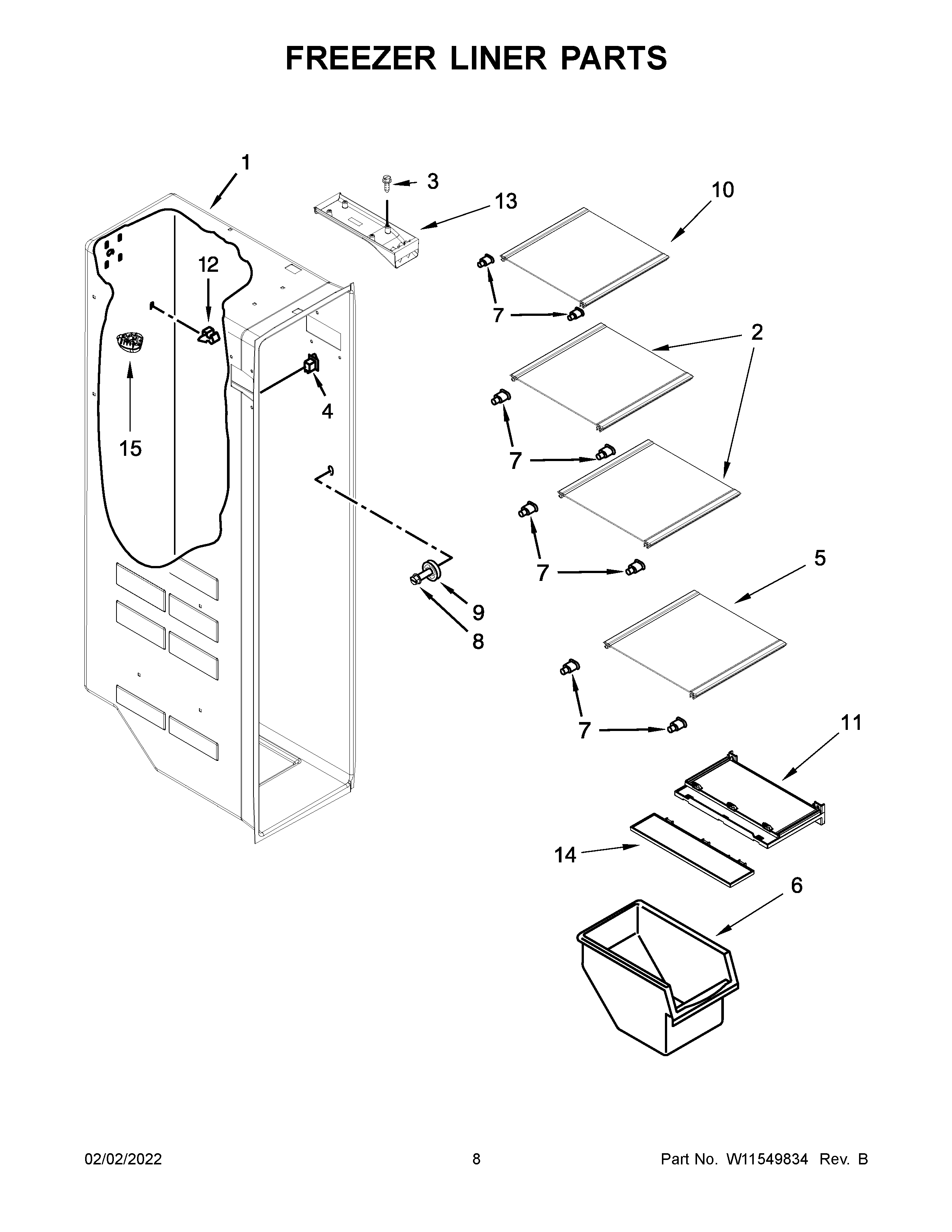 Whirlpool WRS555SIHW06 freezer liner parts diagram