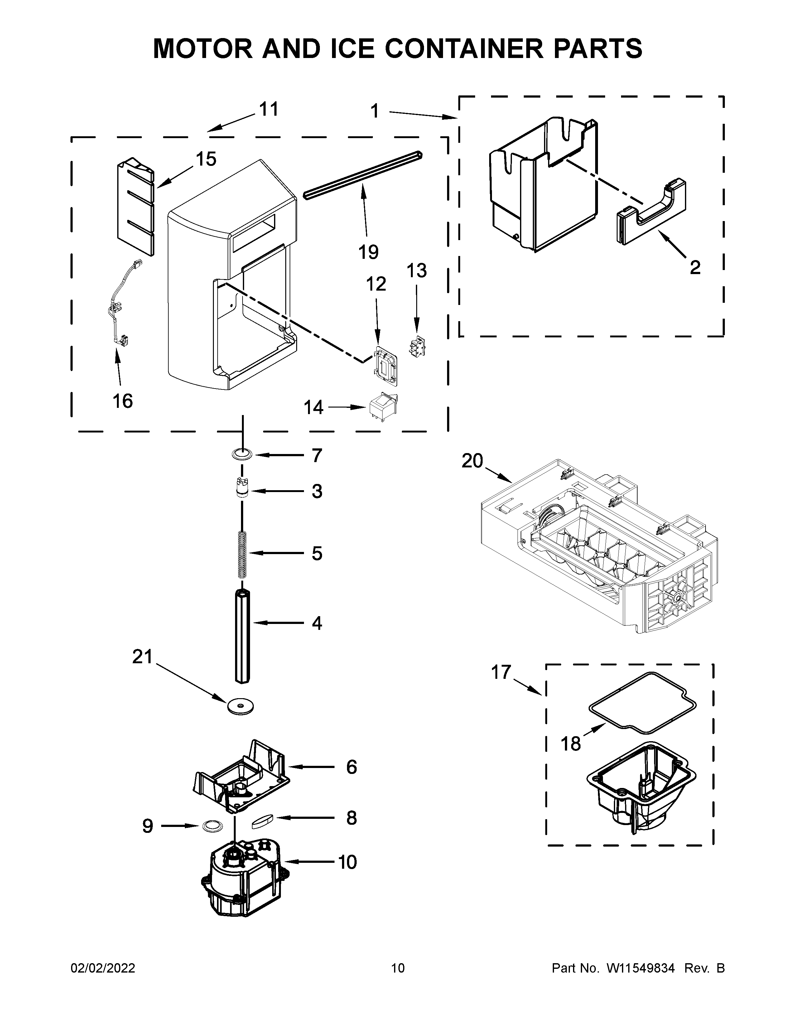 Whirlpool WRS555SIHW06 motor and ice container parts diagram