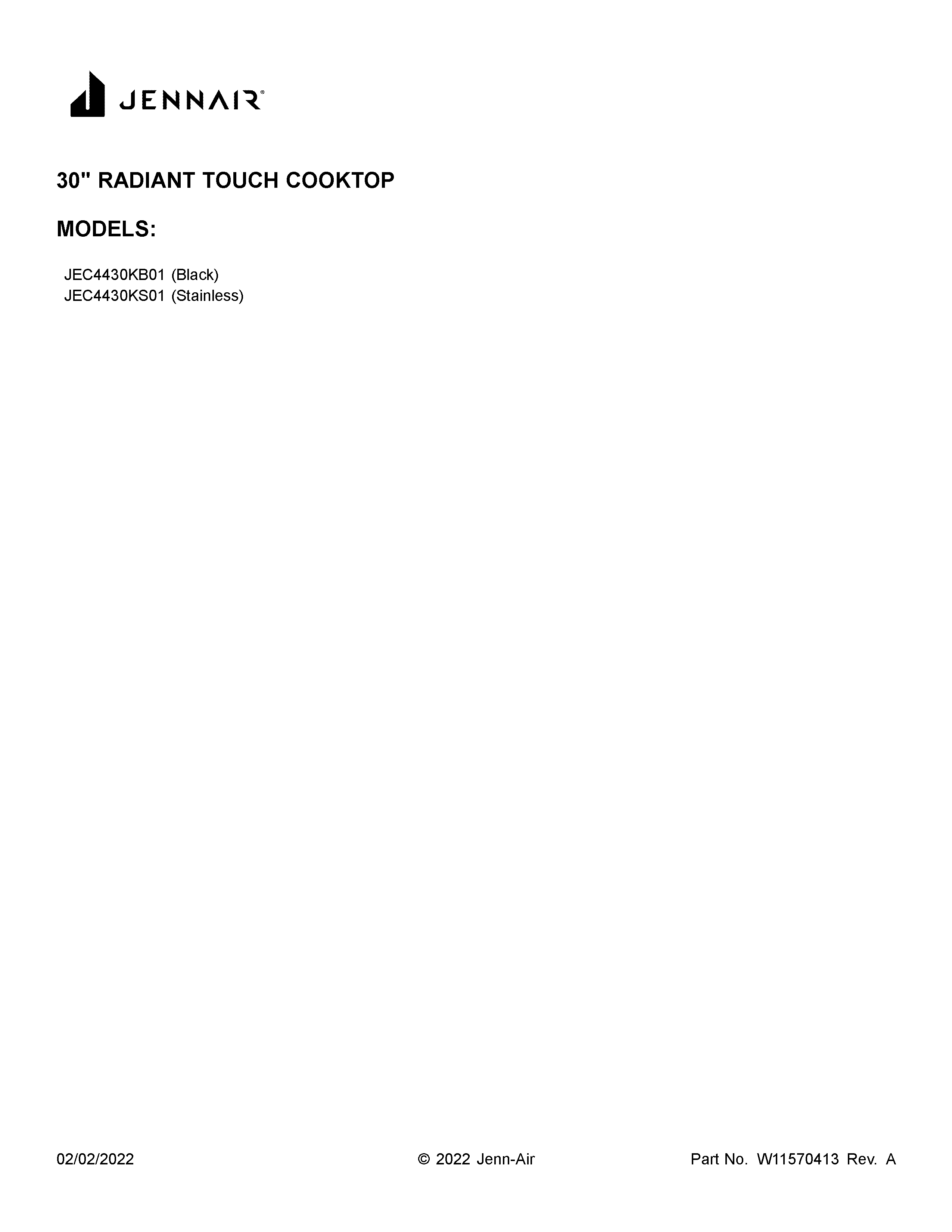 Jenn-Air JEC4430KB01 cover sheet diagram