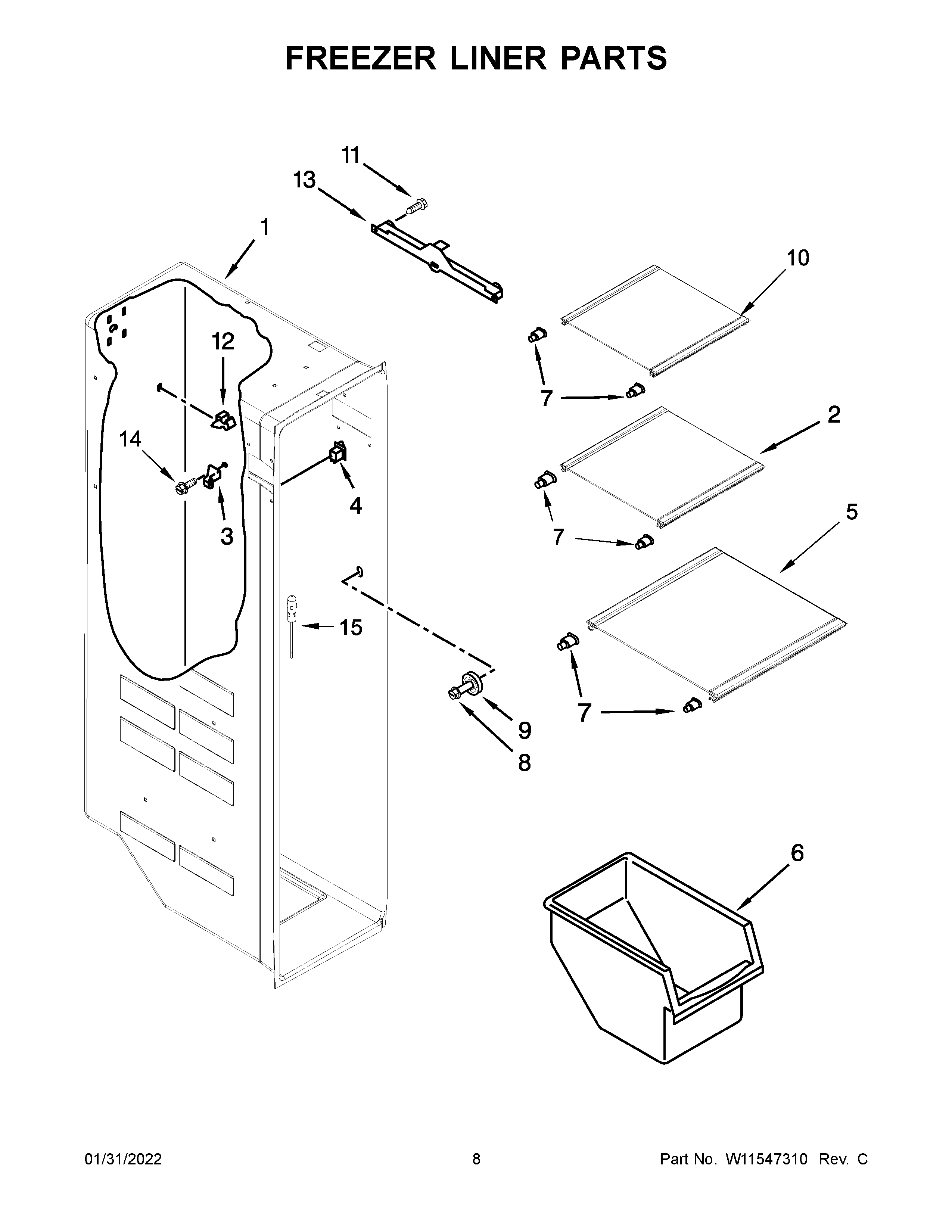 Whirlpool WRS325SDHW08 freezer liner parts diagram