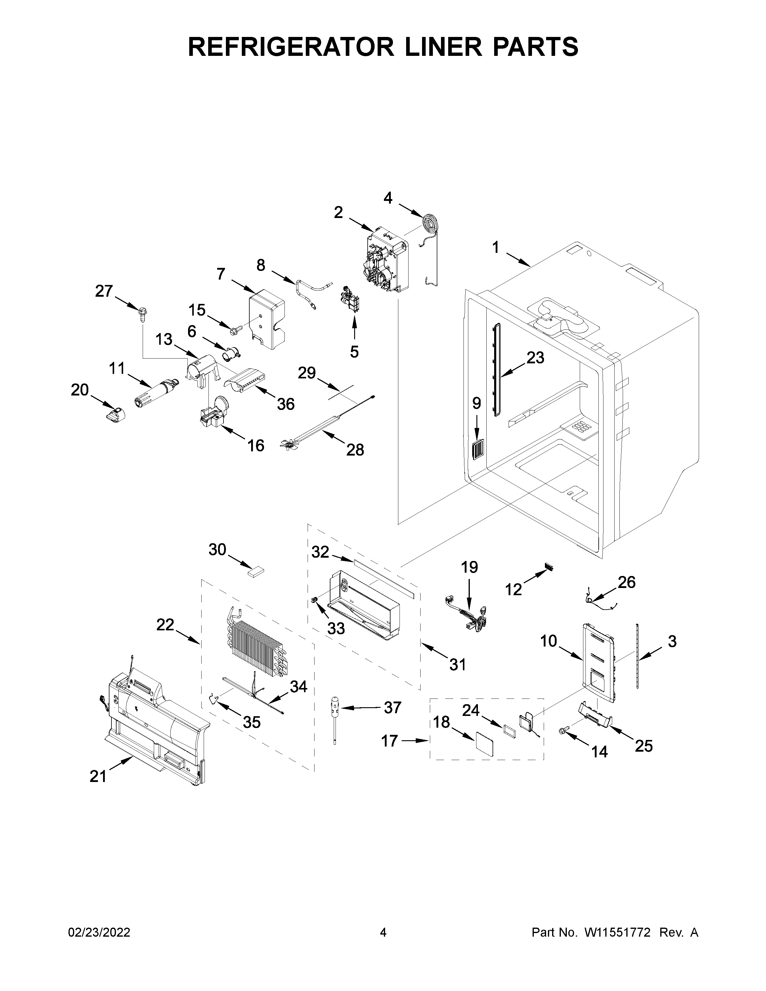 KitchenAid KRFC704FPS05 refrigerator liner parts diagram