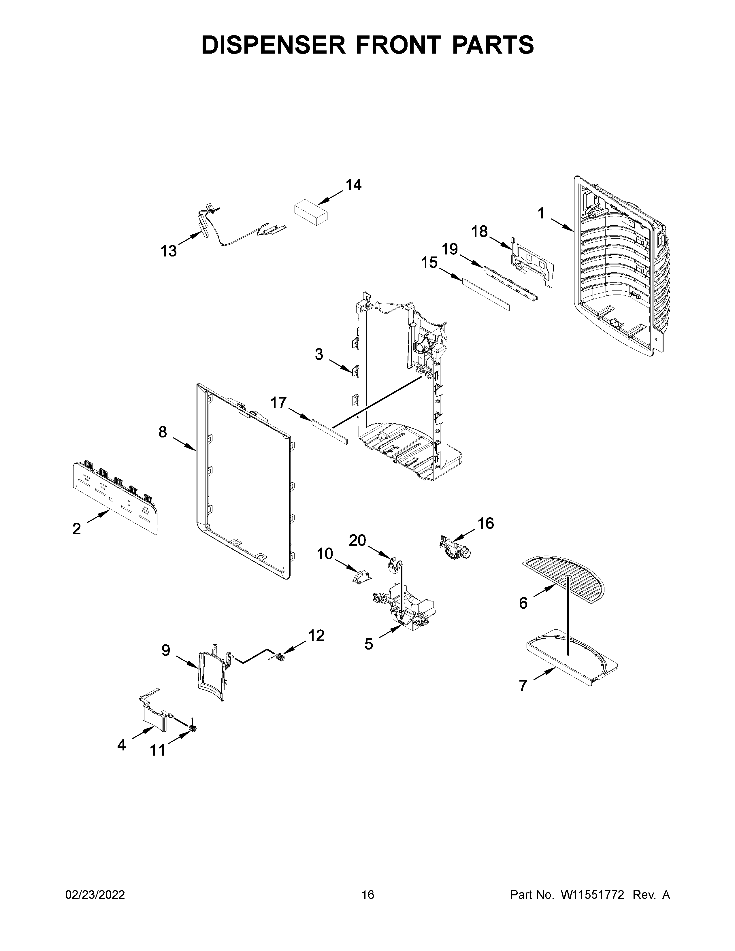 KitchenAid KRFC704FPS05 dispenser front parts diagram