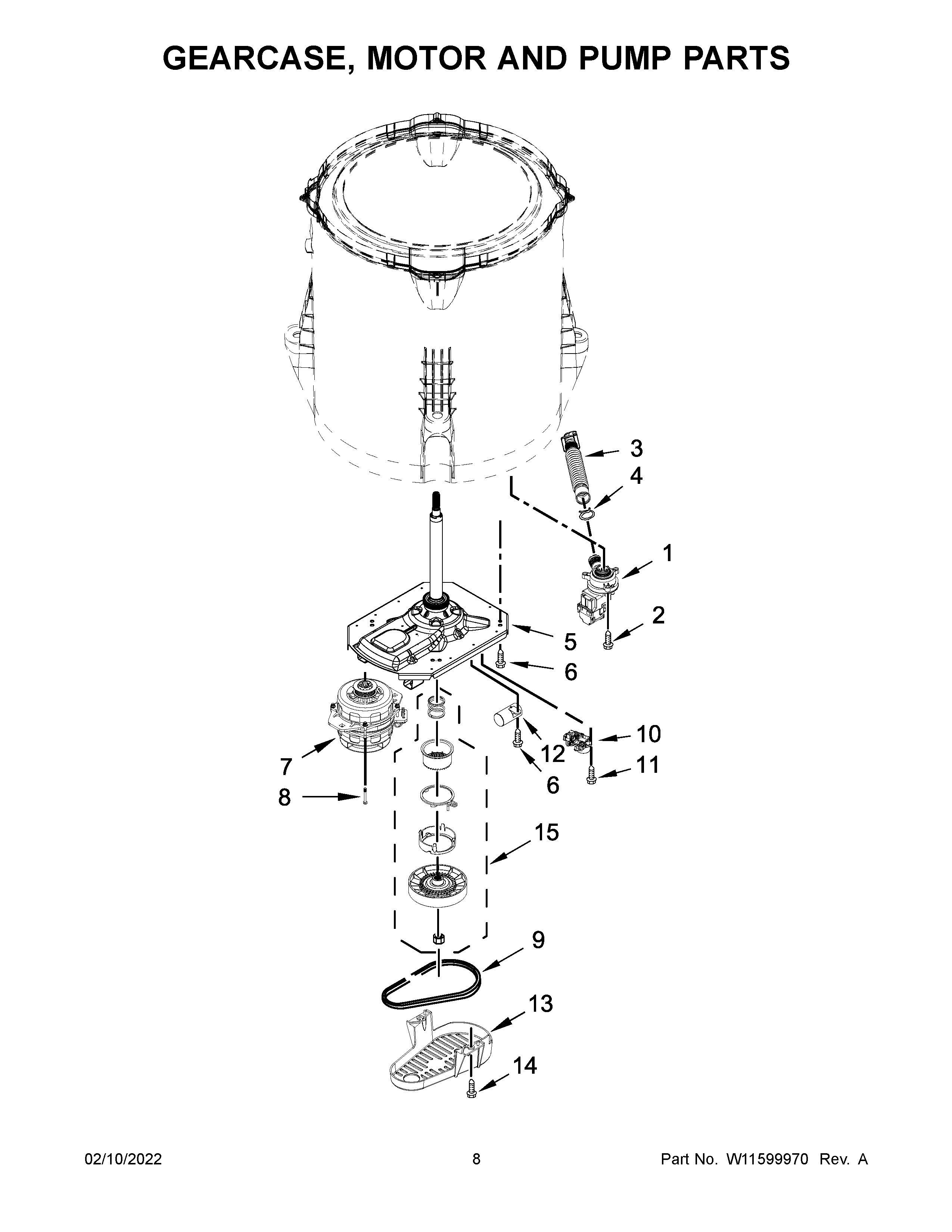 Amana NTW4516FW4 gearcase, motor and pump parts diagram