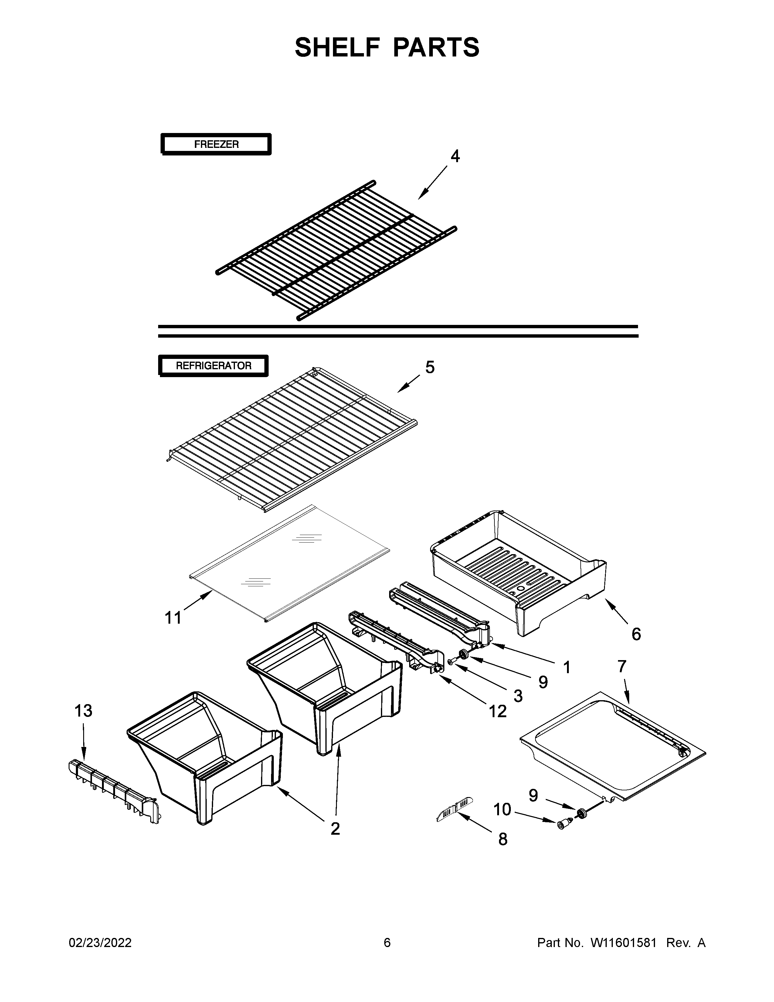 Whirlpool WRT138FFDM00 shelf parts diagram