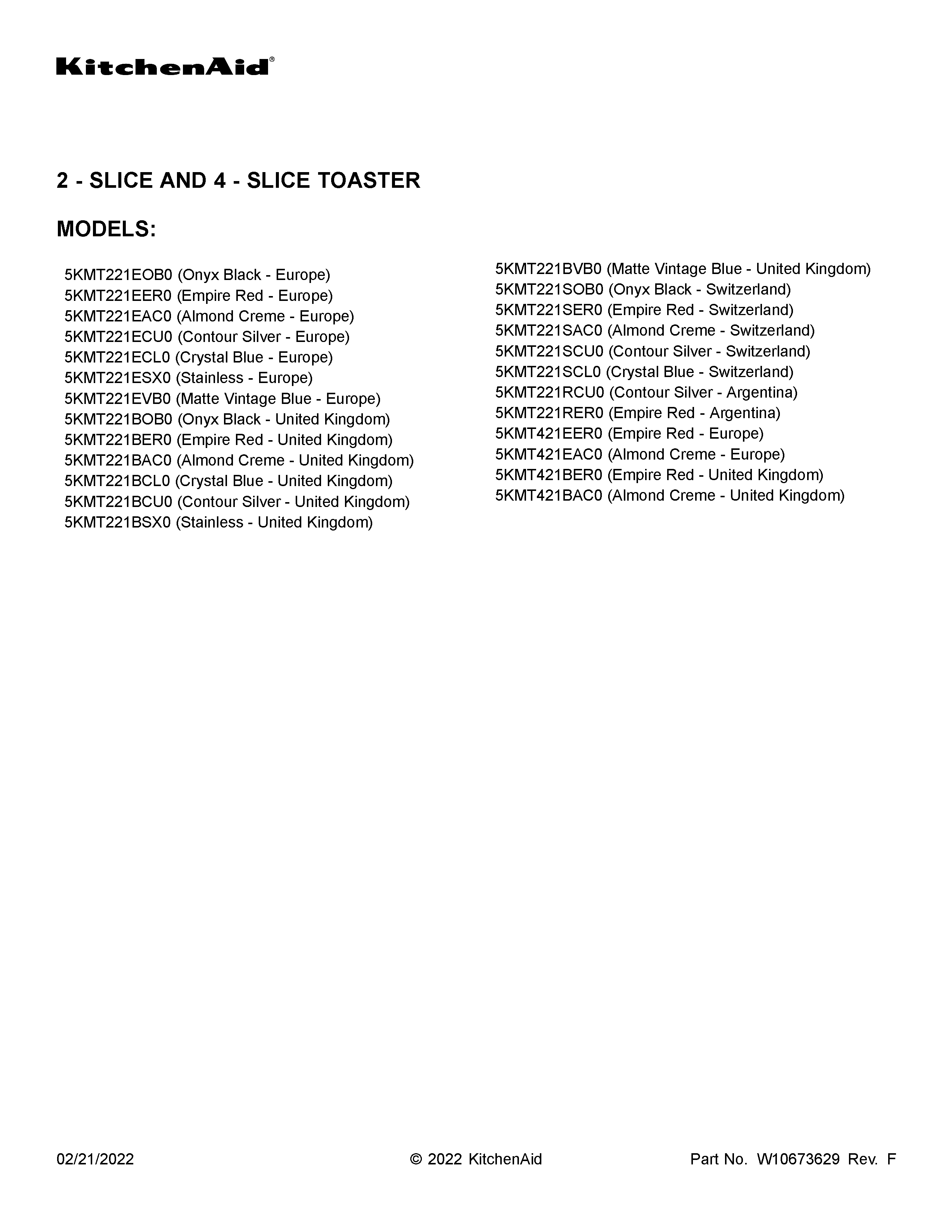 KitchenAid 5KMT221BCL0 cover sheet diagram