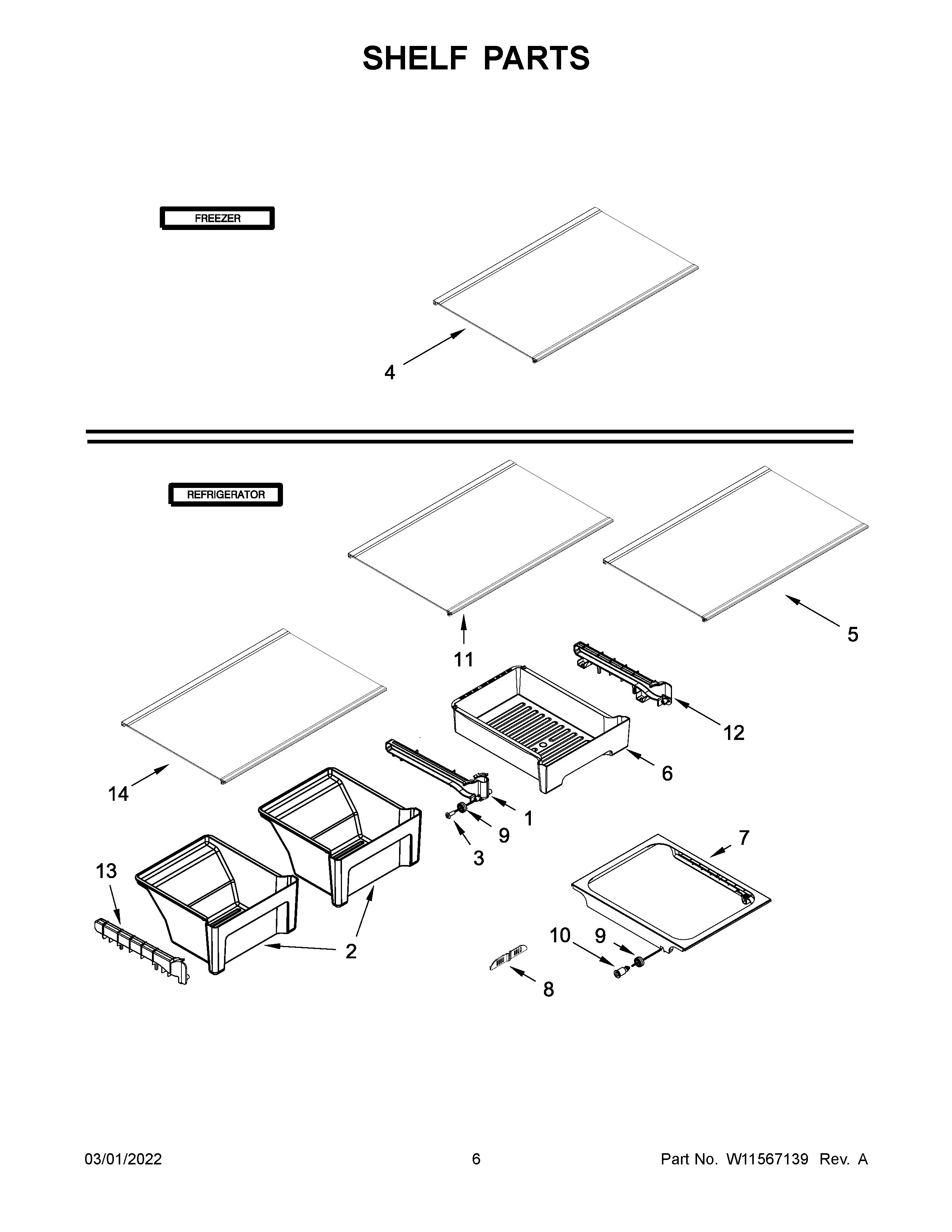 Whirlpool WRT148FZDM04 shelf parts diagram
