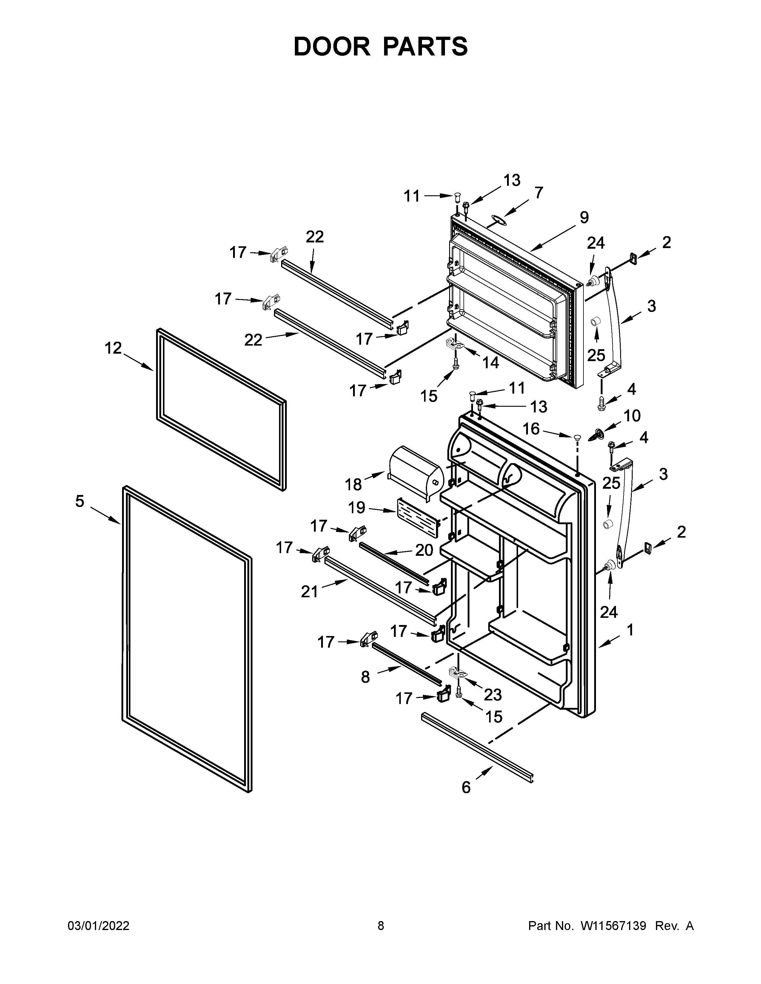 Whirlpool WRT148FZDM04 door parts diagram