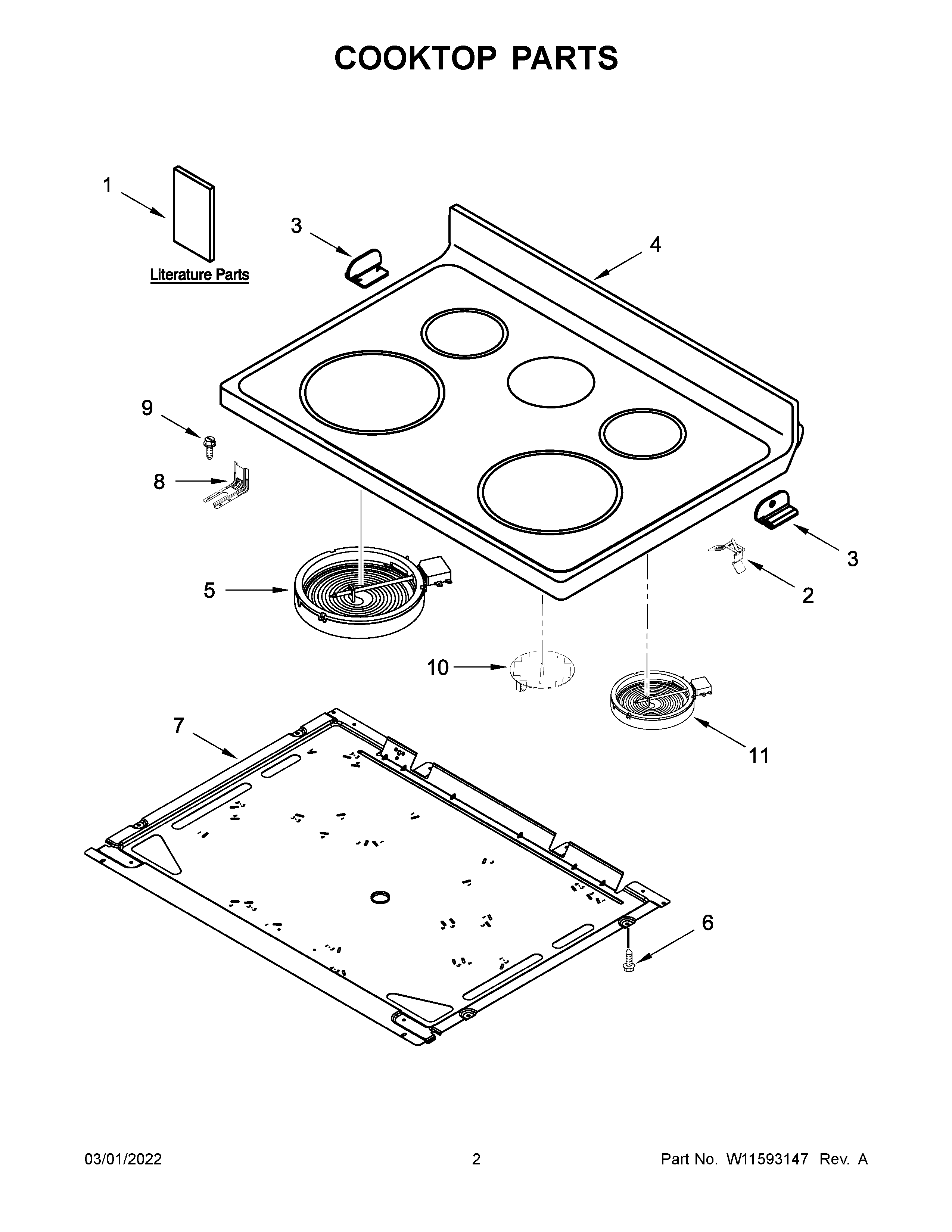Whirlpool YWFE550S0LW2 cooktop parts diagram