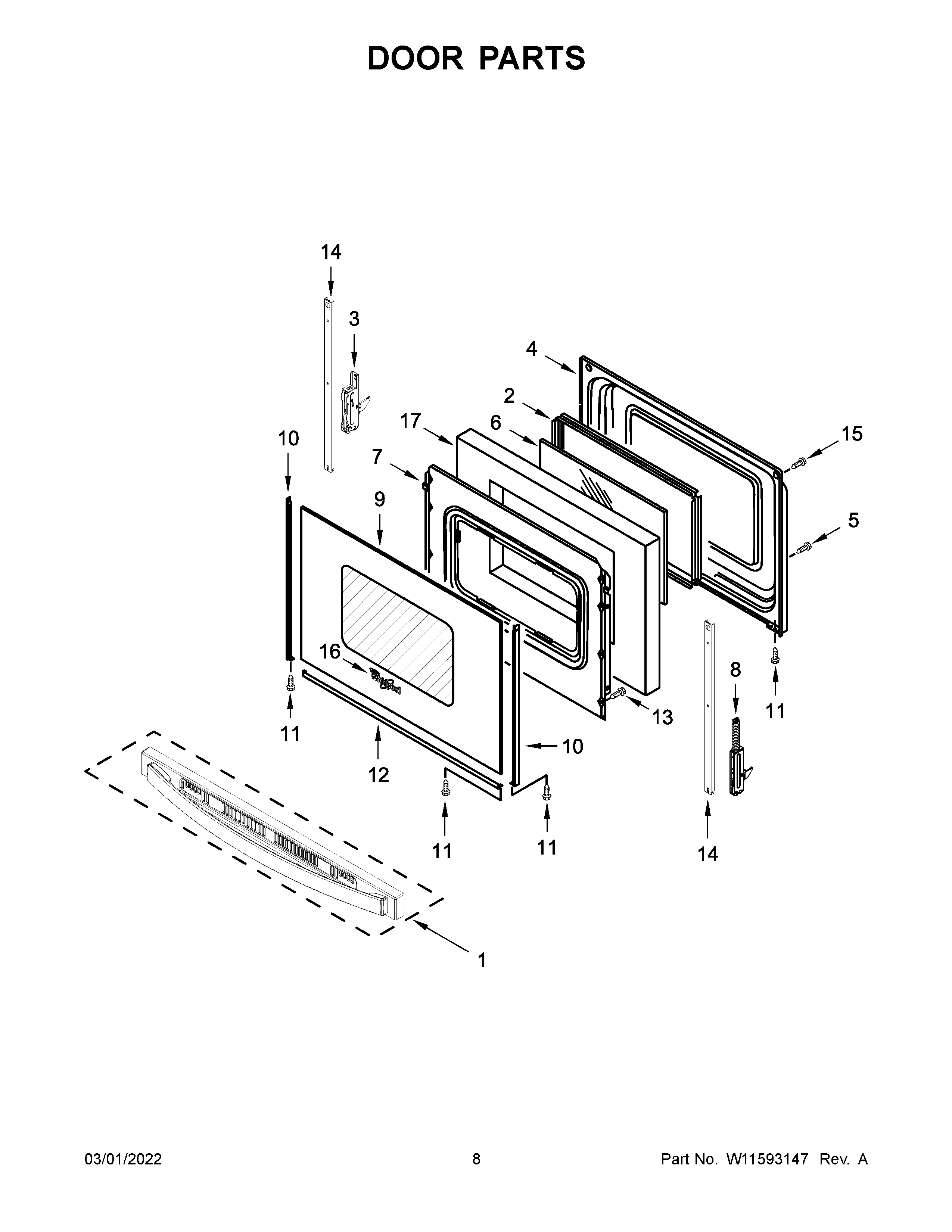 Whirlpool YWFE550S0LW2 door parts diagram