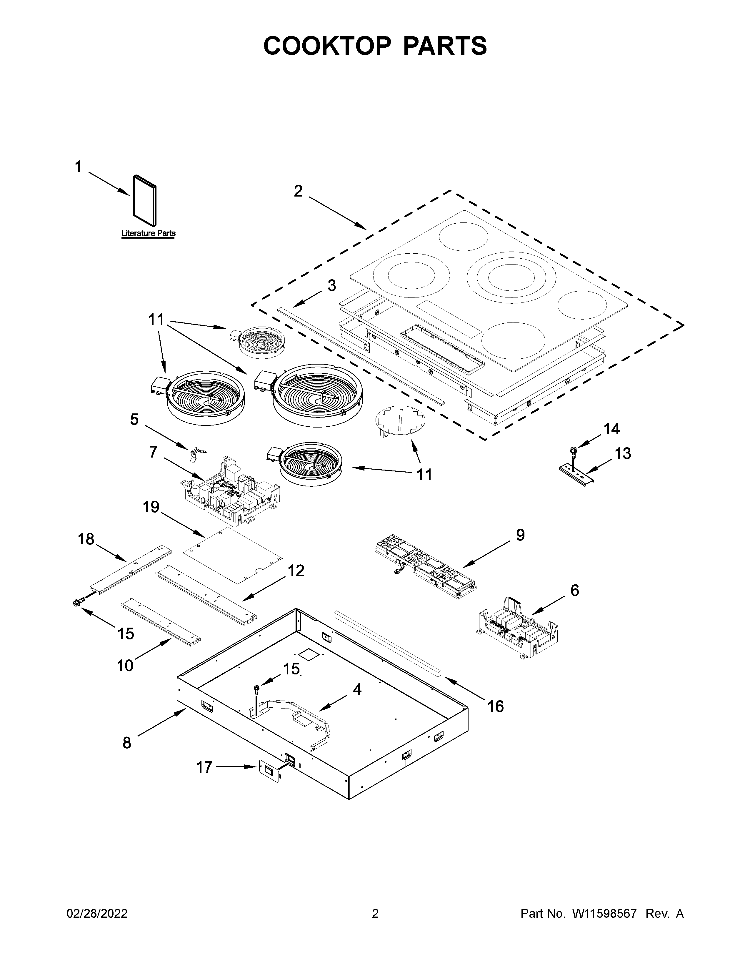 Whirlpool WCE97US6KB01 cooktop parts diagram