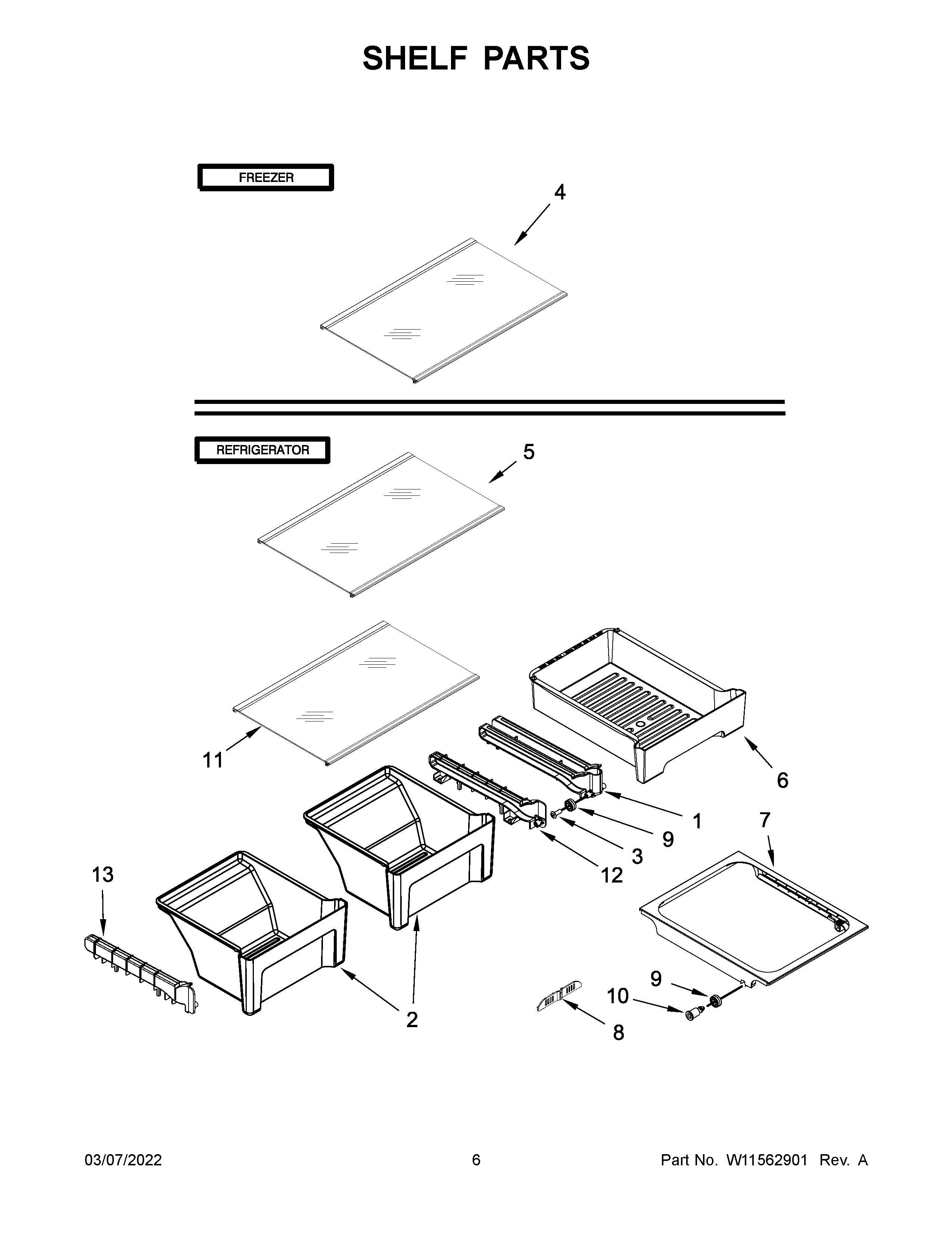 Whirlpool WRT318FZDW07 shelf parts diagram