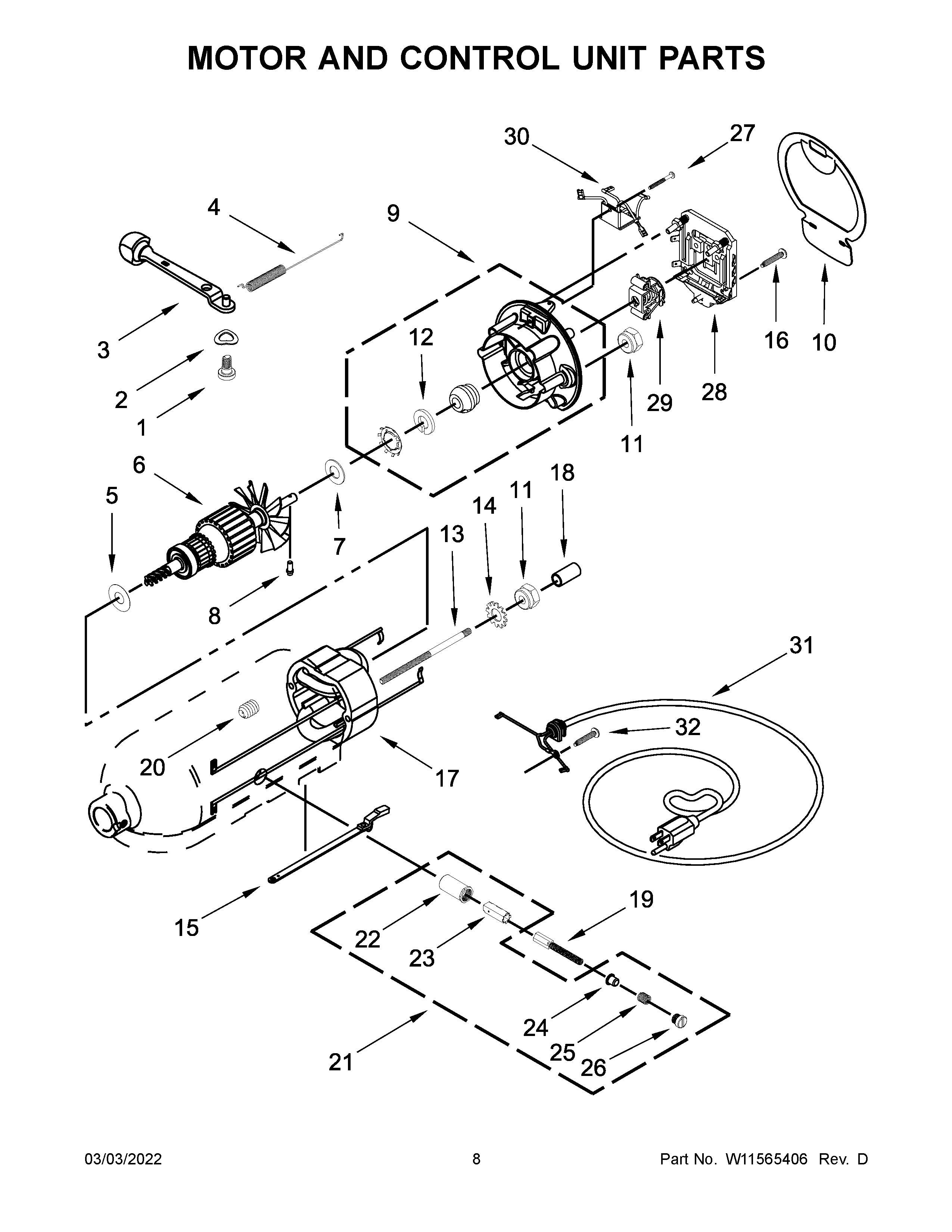 KitchenAid 5KSM195PSABK0 motor and control unit parts diagram