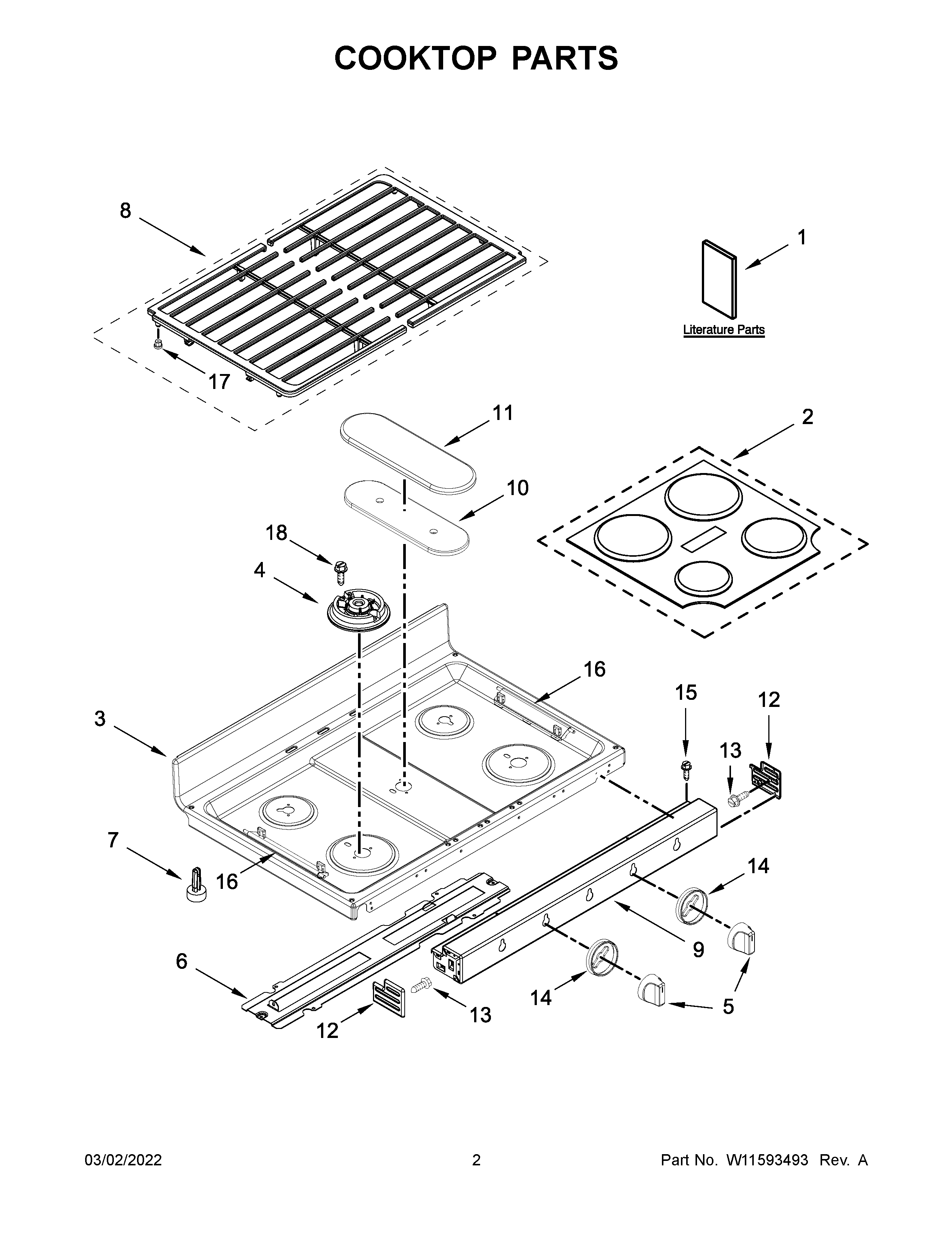 Whirlpool WGG745S0FS05 cooktop parts diagram