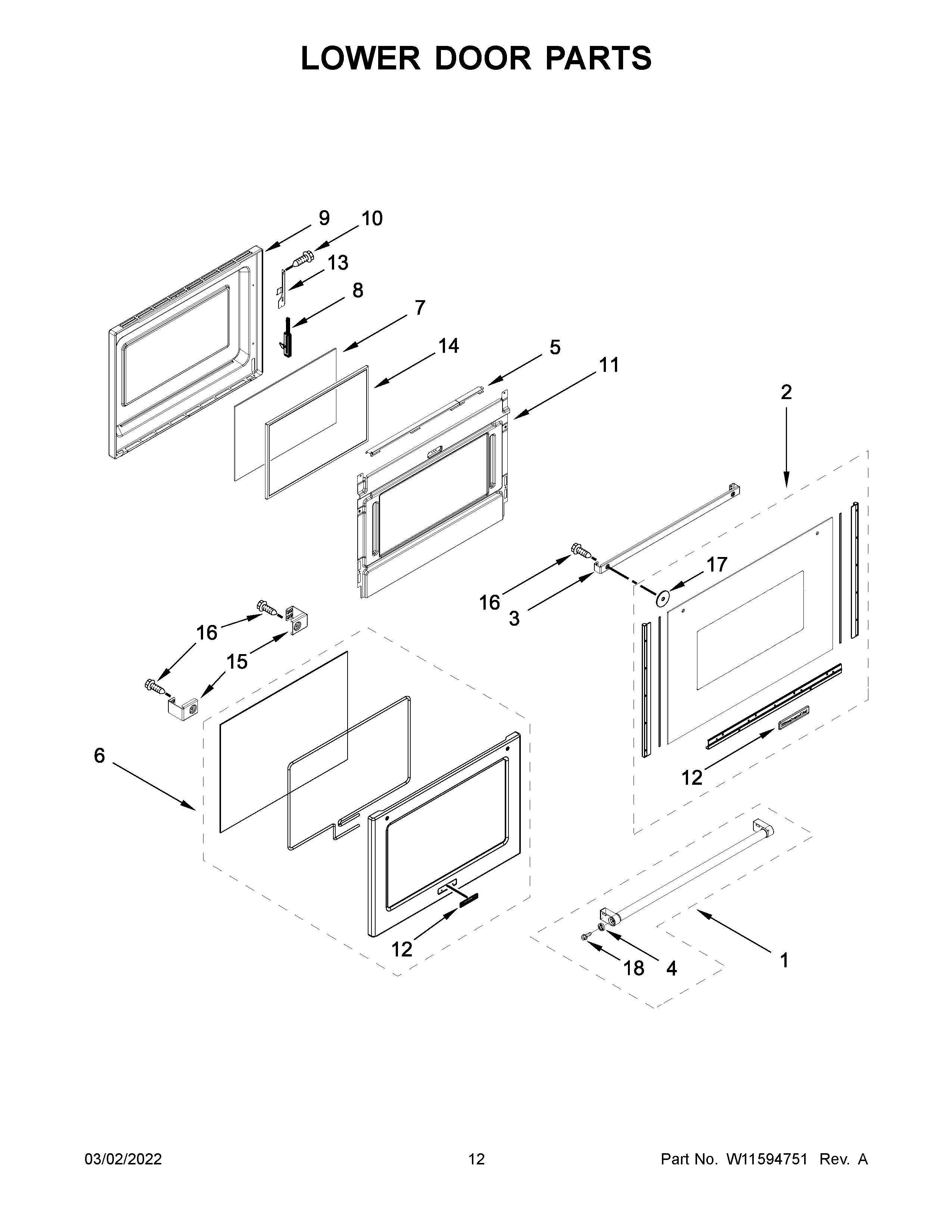 KitchenAid KFED500ESS05 lower door parts diagram