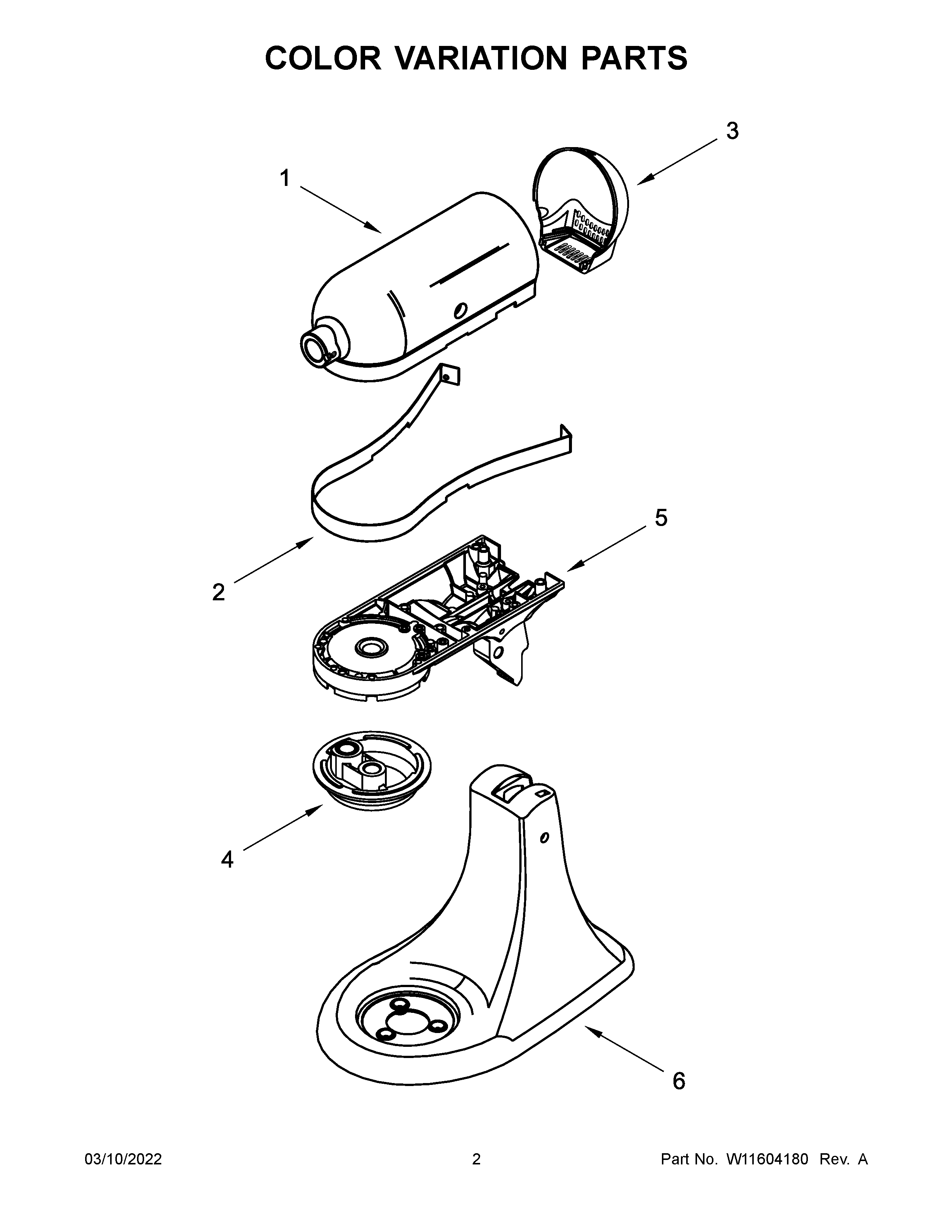 KitchenAid 5KSM150PSWAC0 color variation parts diagram