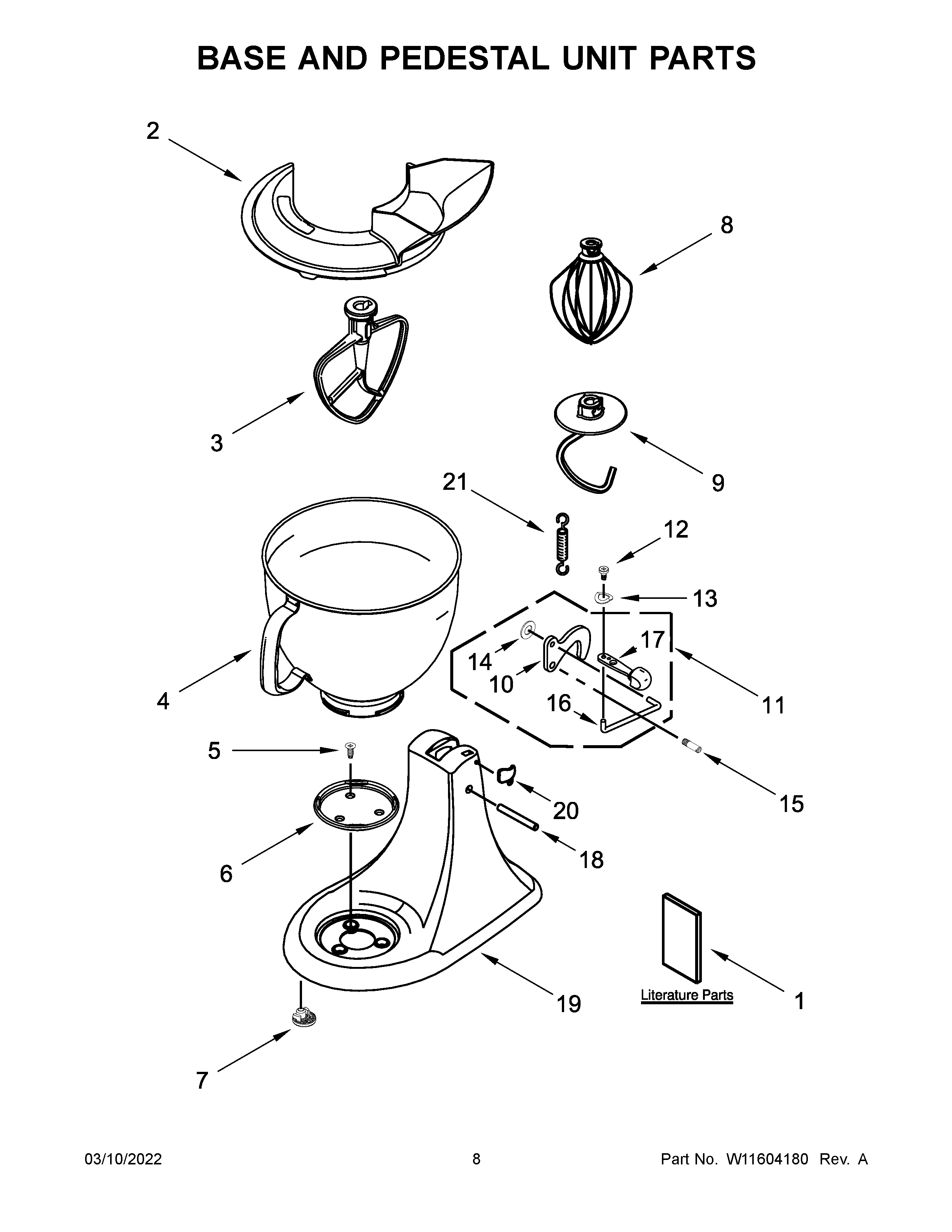 KitchenAid 5KSM150PSWAC0 base and pedestal unit parts diagram
