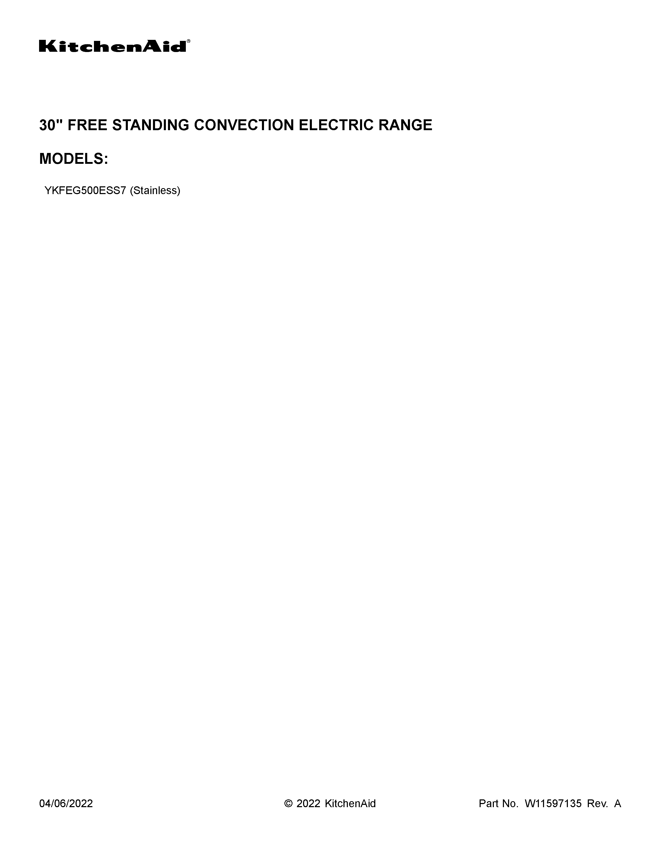 KitchenAid YKFEG500ESS7 cover sheet diagram