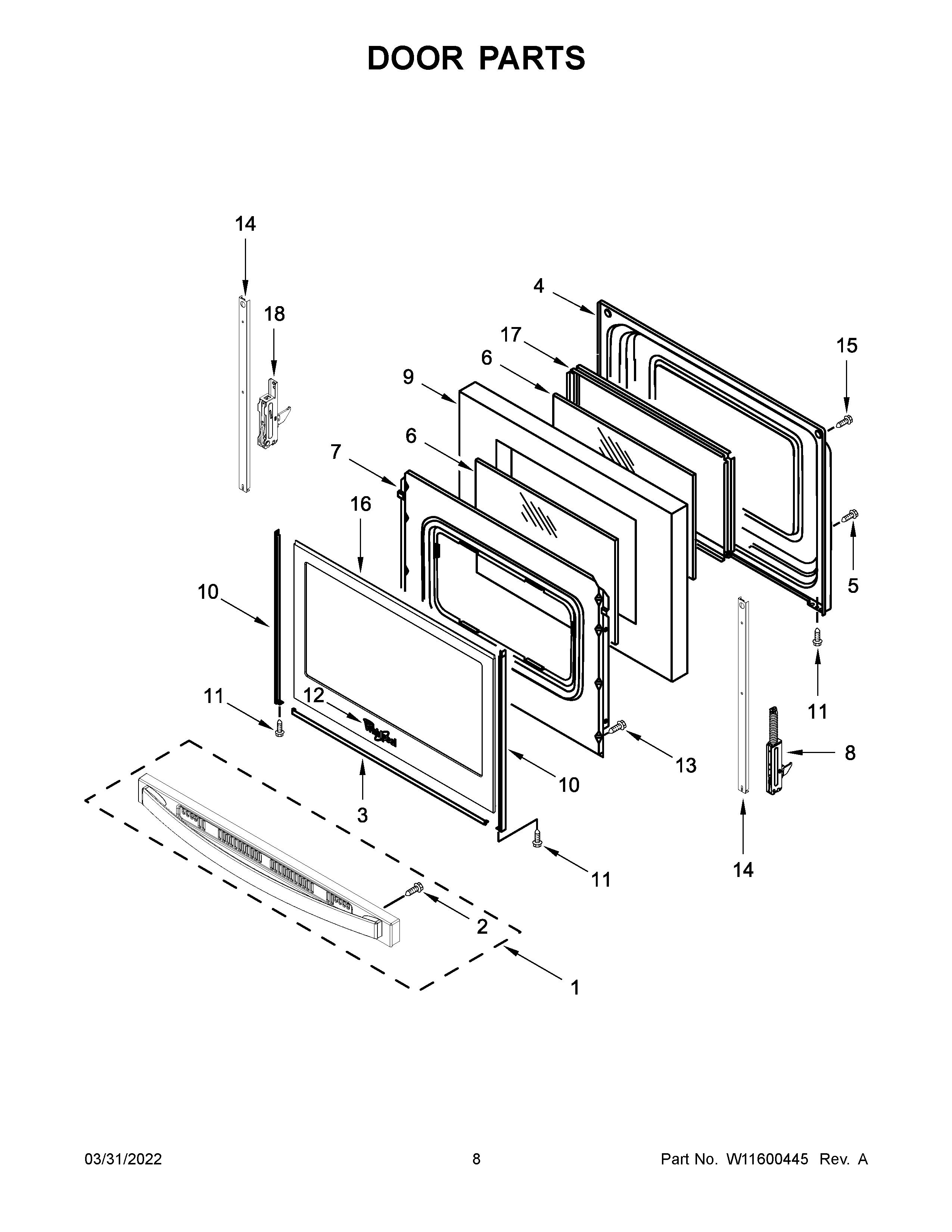 Whirlpool YWFE515S0JS3 door parts diagram