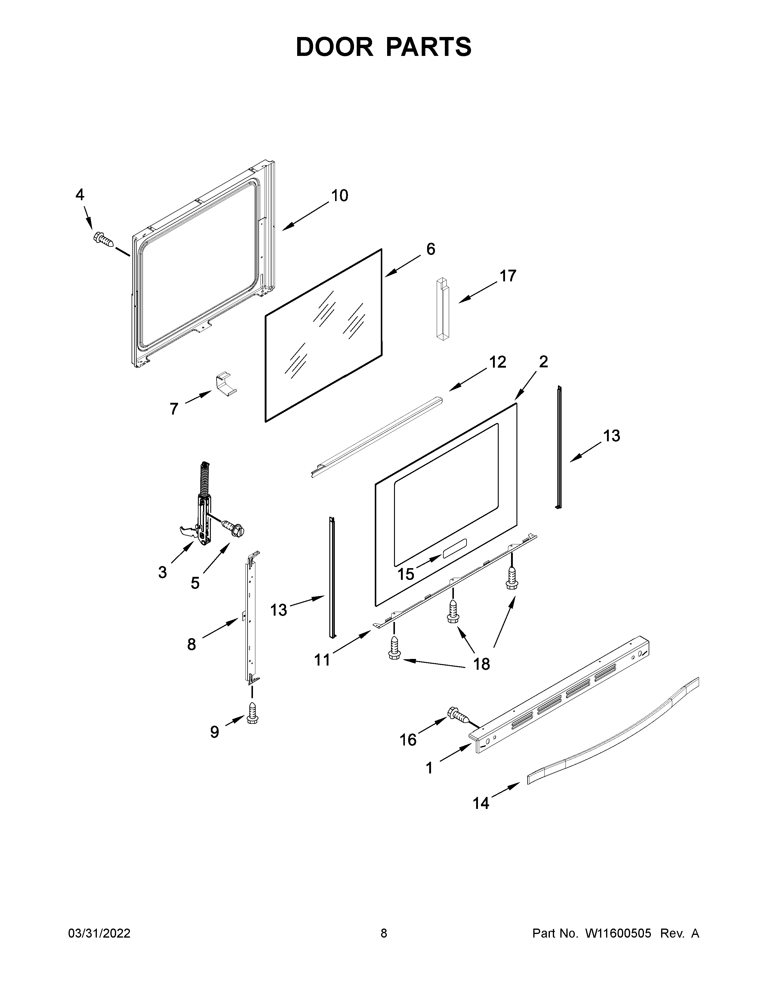 KitchenAid KFEG500EWH6 door parts diagram